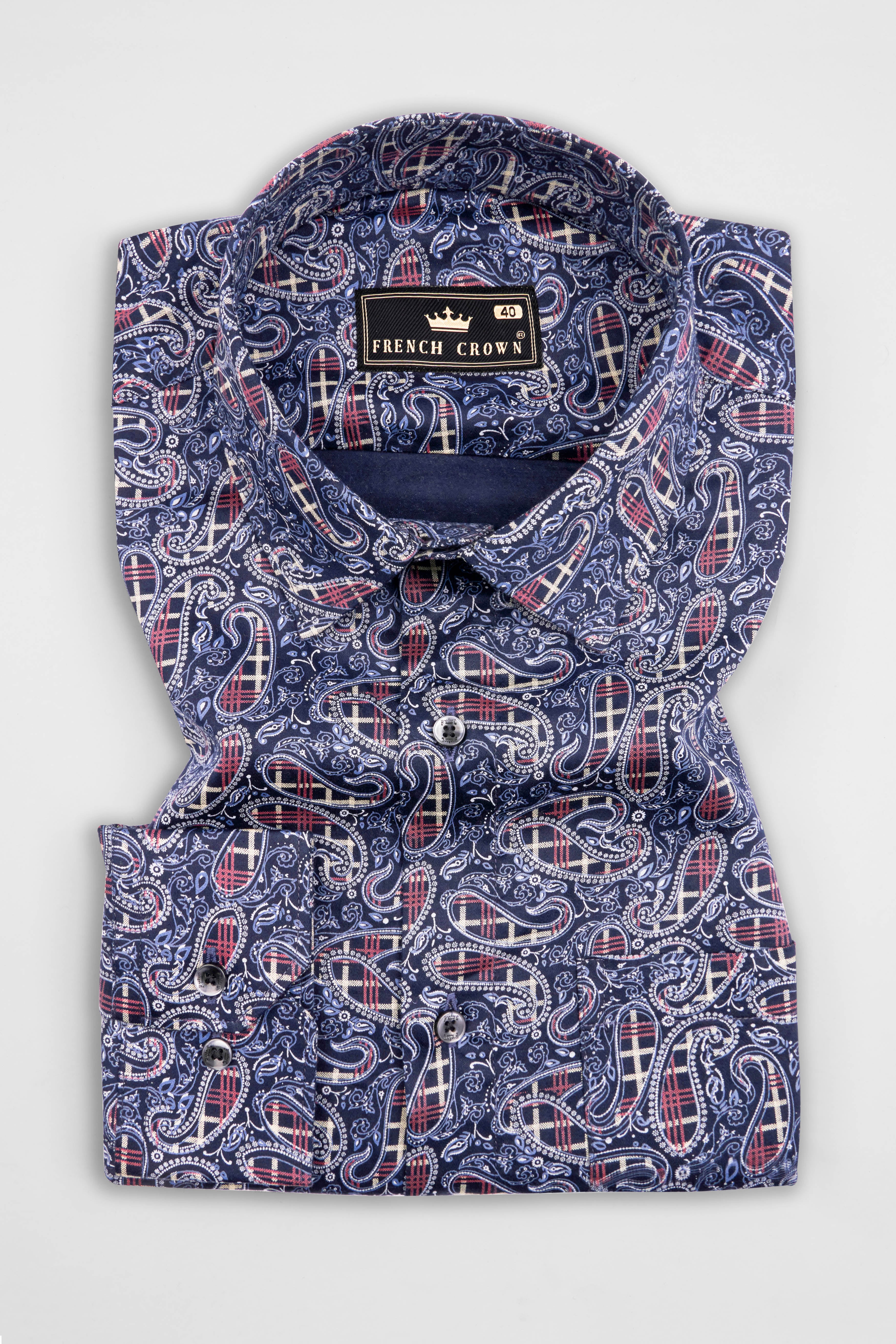Firefly Blue with Multicolour Paisley Printed Super Soft Premium Cotton Shirt
