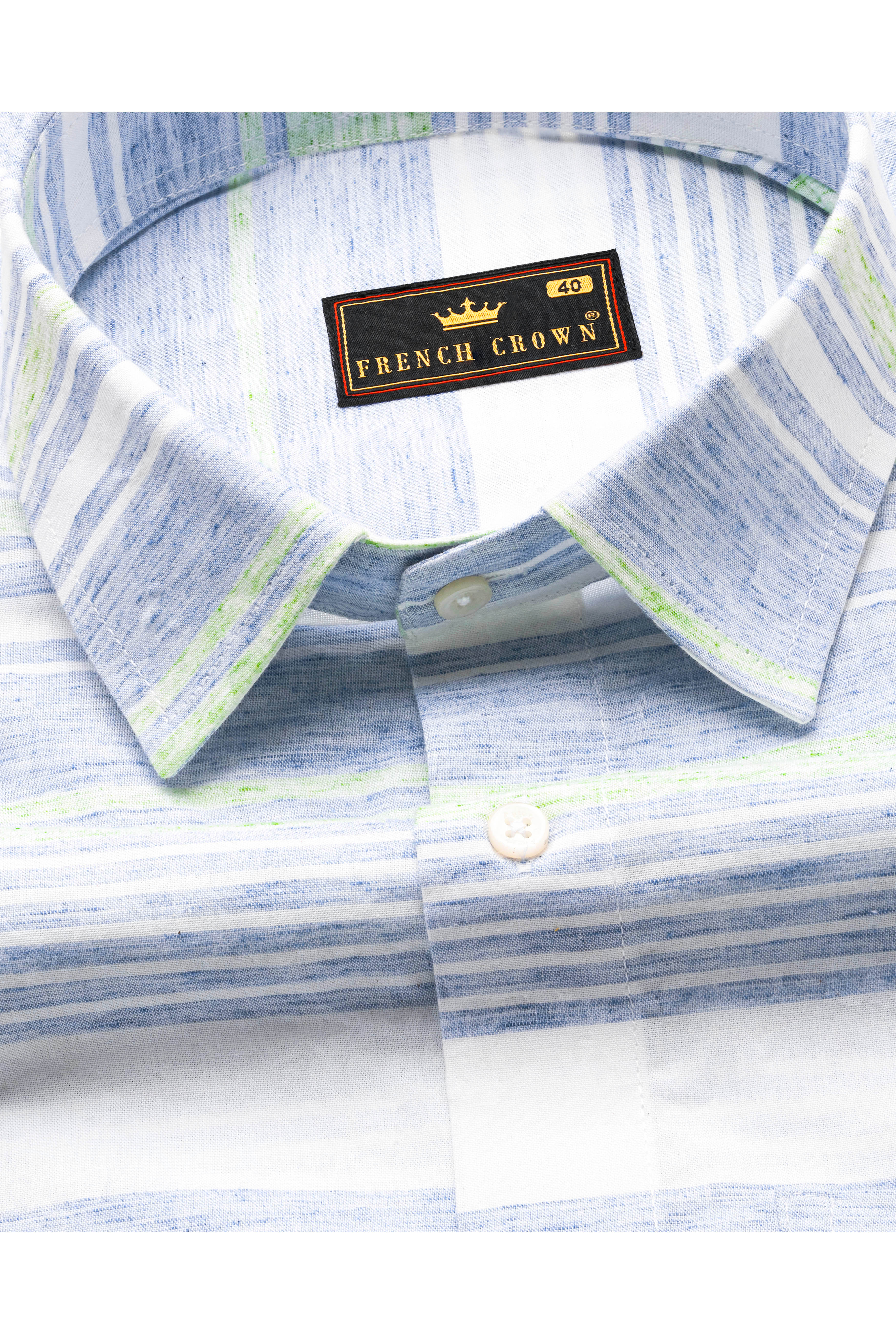 Bright White with Spindle Blue and Coriander Green Striped Premium Cotton Shirt