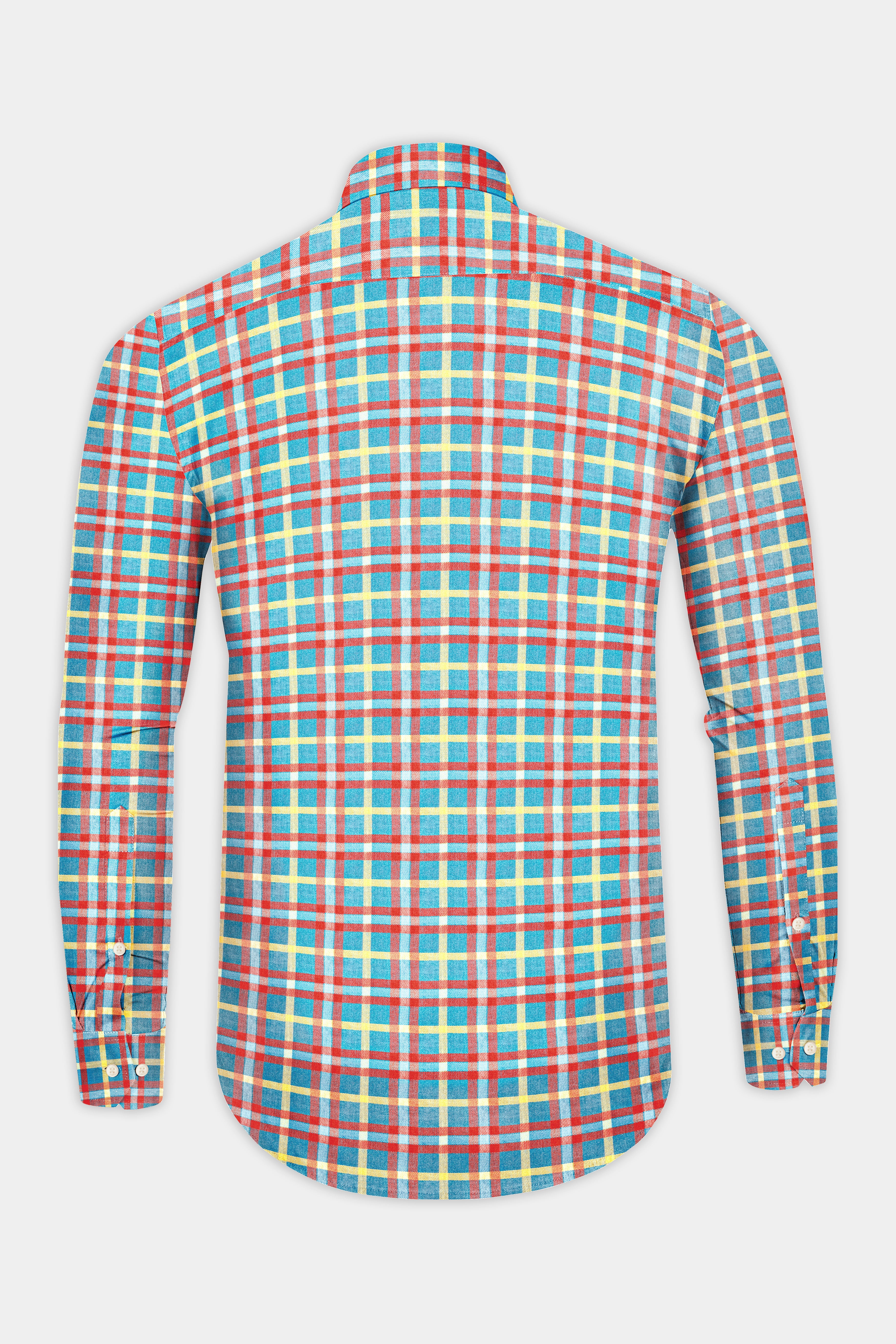 Northern Blue with Jasmine Yellow and Cadmium Orange Checkered Flannel Shirt