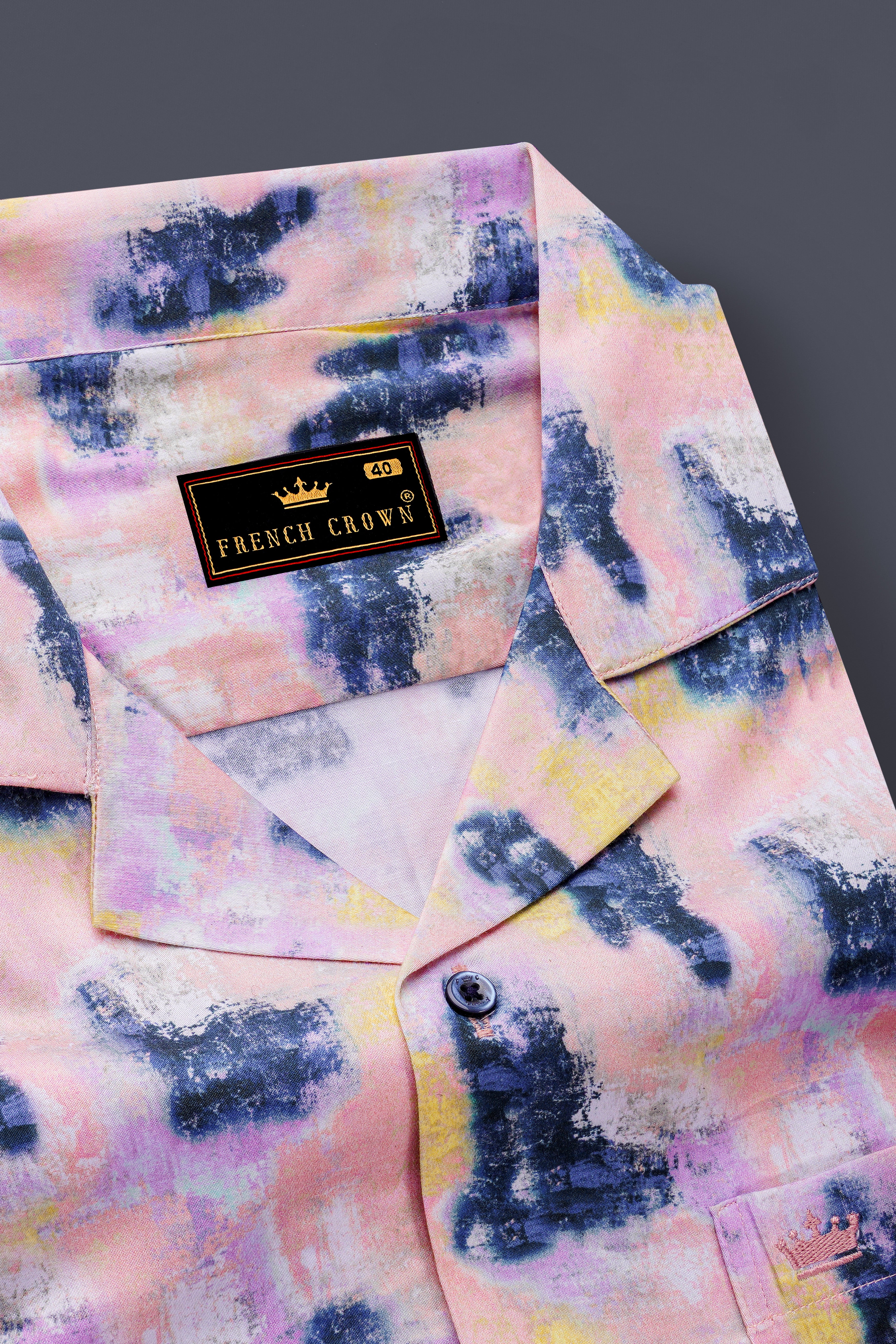 Mandys Peach with Gunmetal Blue Printed Super Soft Premium Cotton Shirt