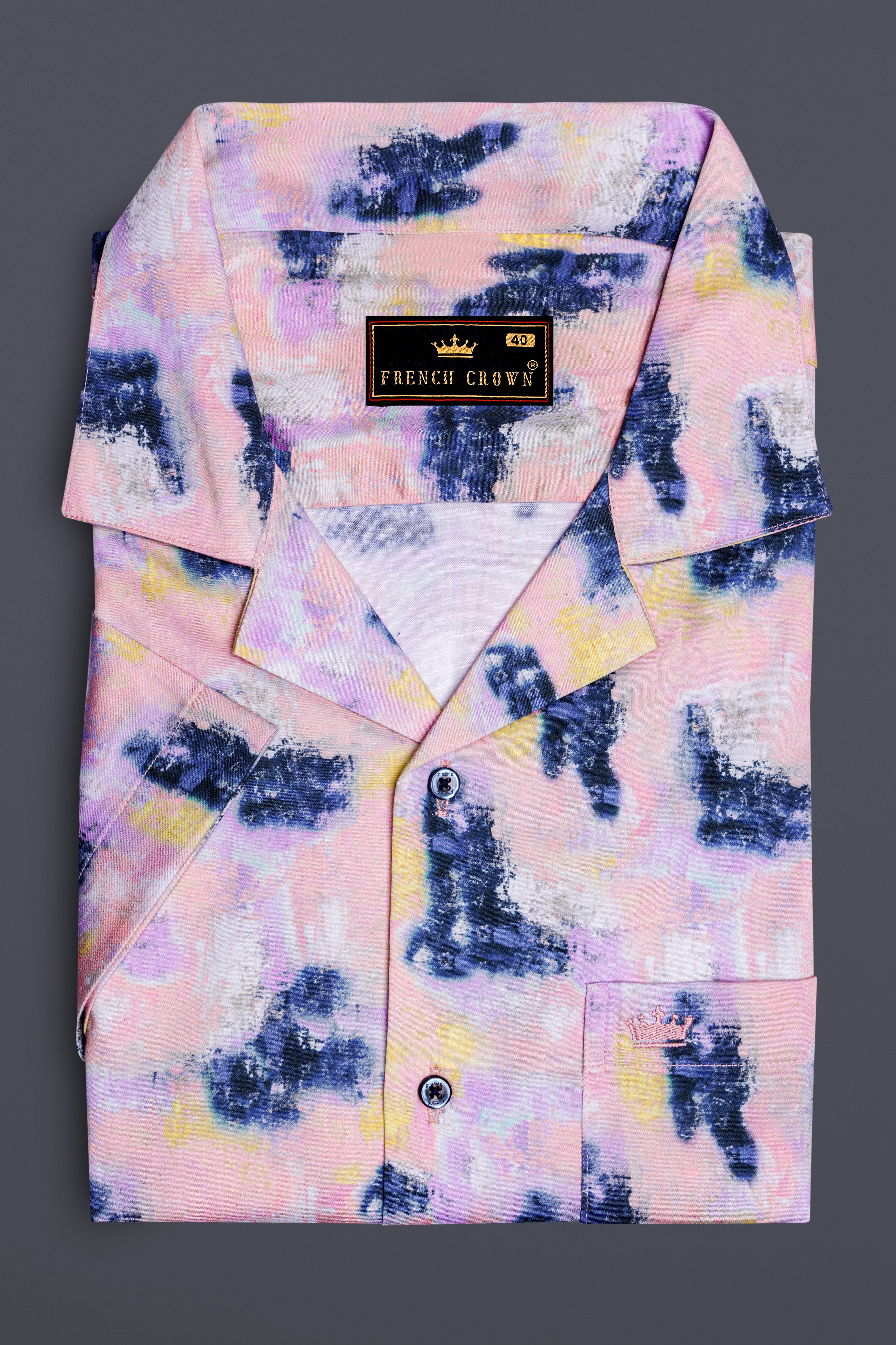 Mandys Peach with Gunmetal Blue Printed Super Soft Premium Cotton Shirt