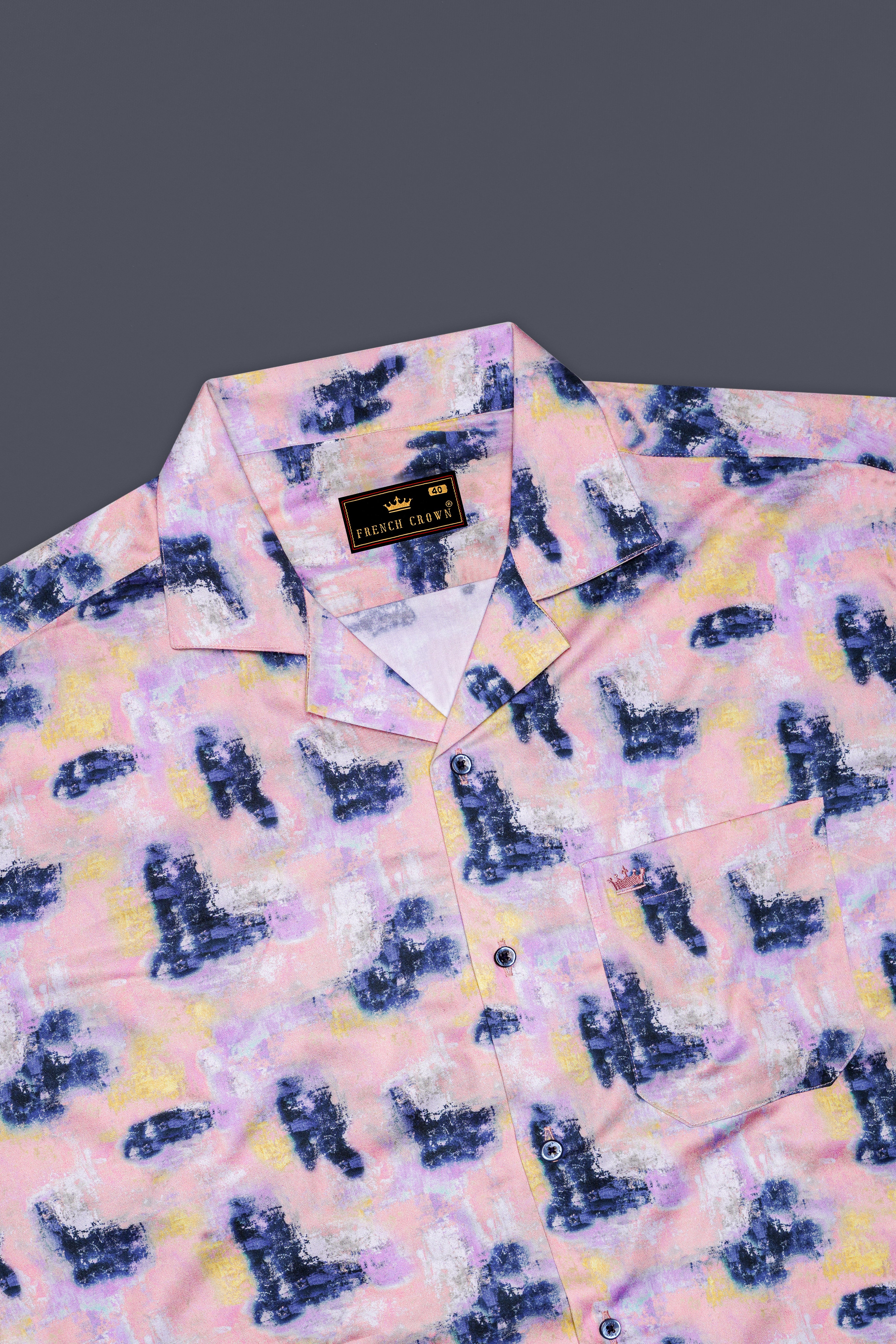 Mandys Peach with Gunmetal Blue Printed Super Soft Premium Cotton Shirt