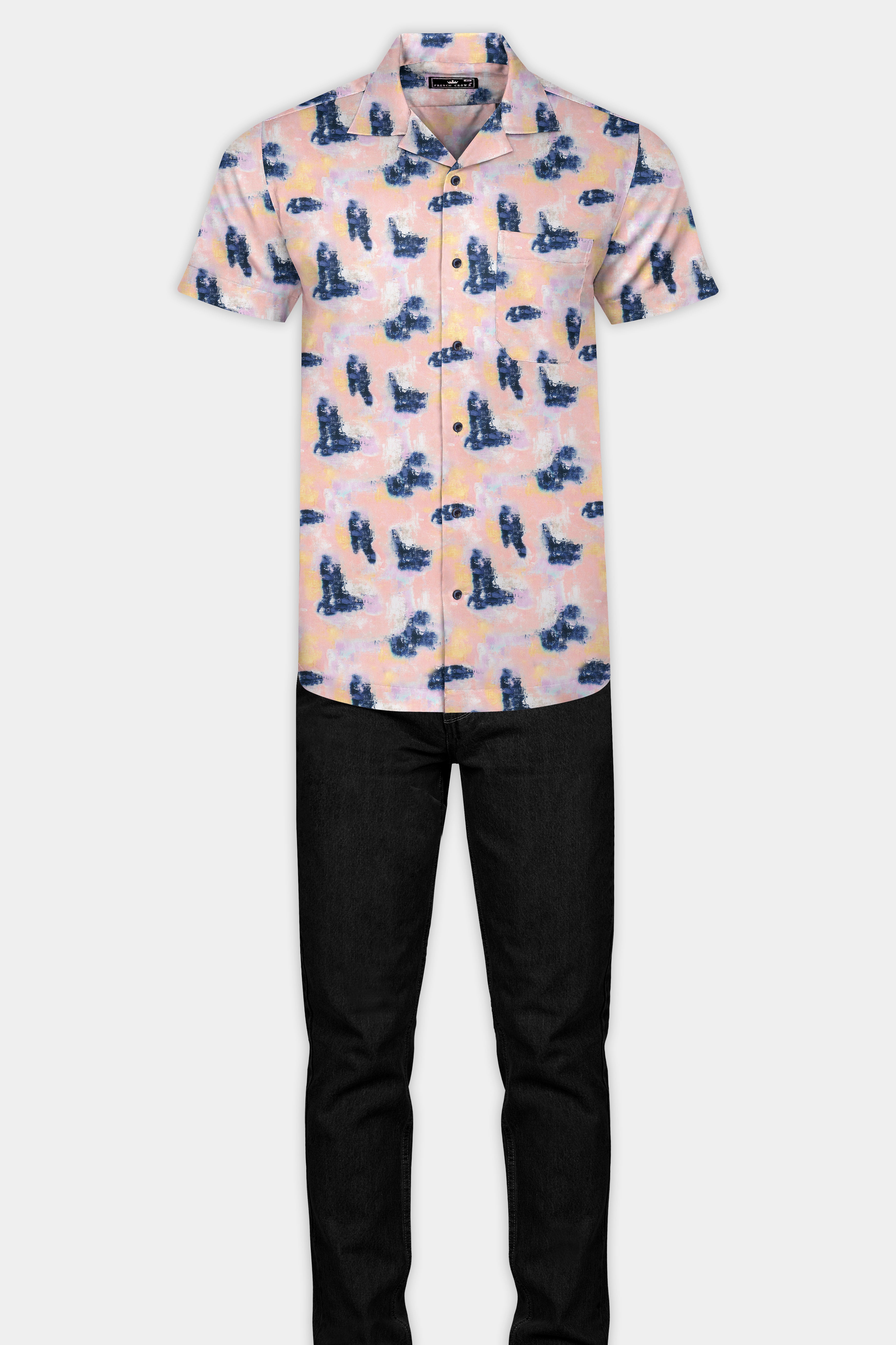 Mandys Peach with Gunmetal Blue Printed Super Soft Premium Cotton Shirt