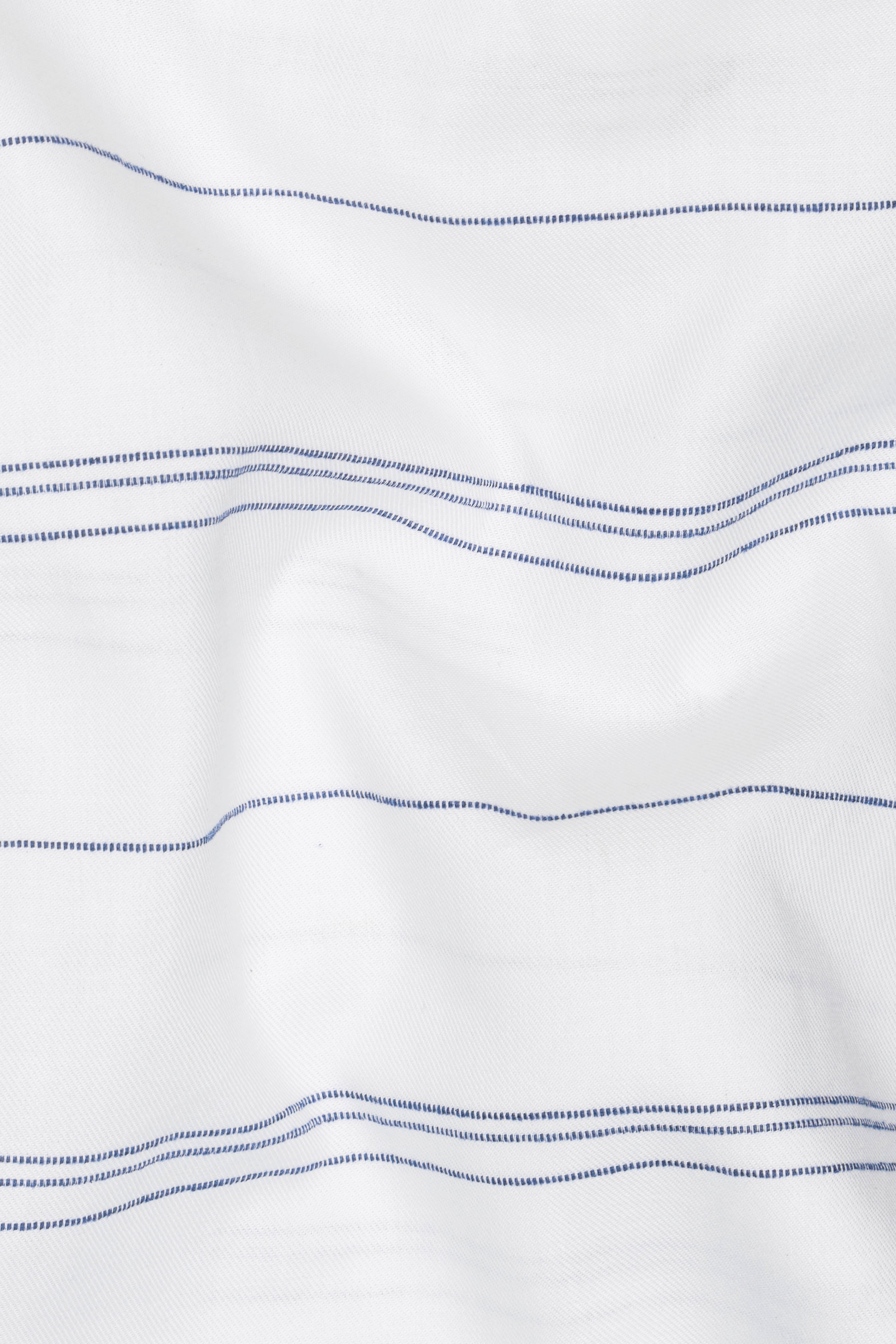 Bright White with Rhino Blue Striped Dobby Textured Premium Giza Cotton Shirt