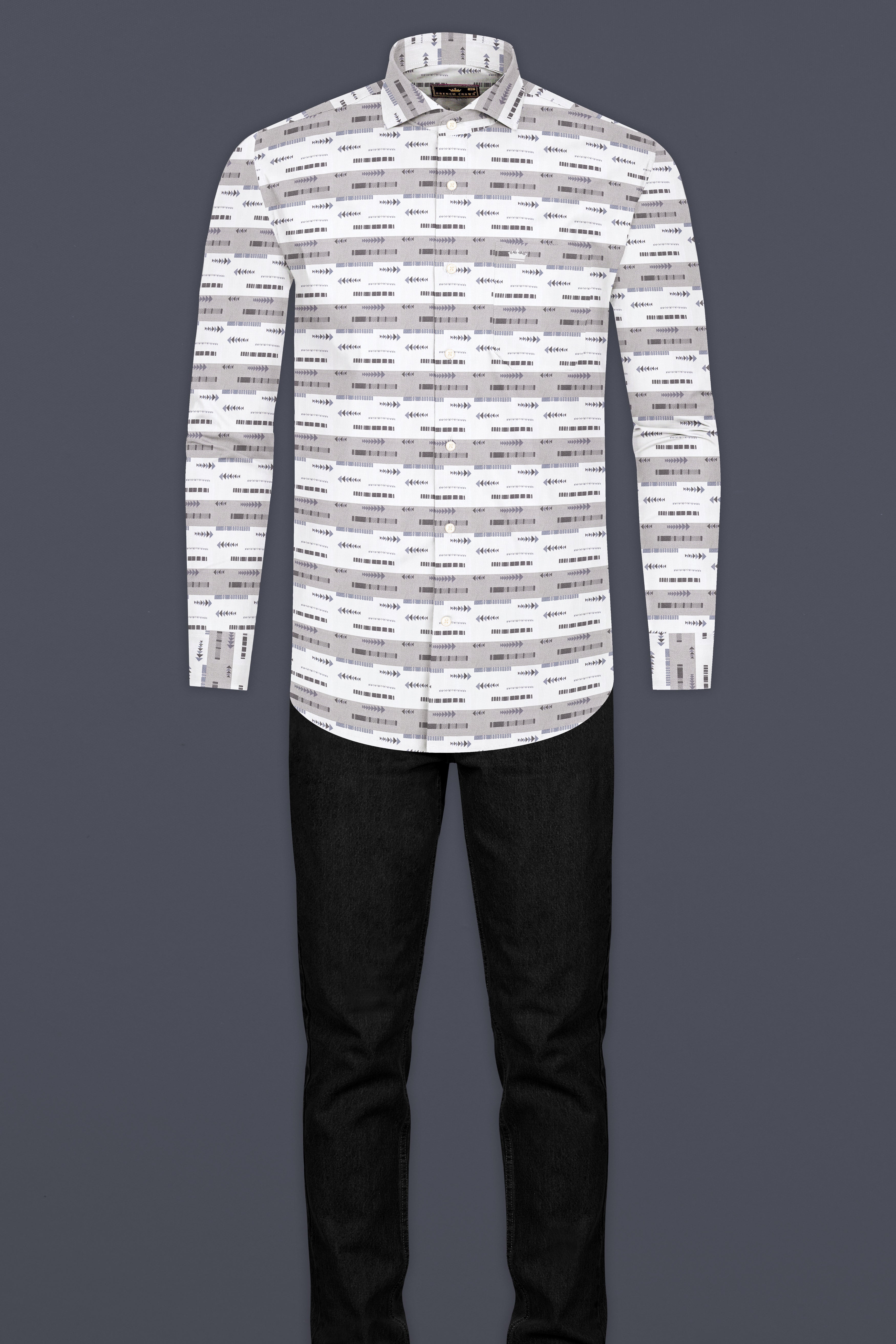 Bright White with Nobel Gray Printed Super Soft Premium Cotton Shirt