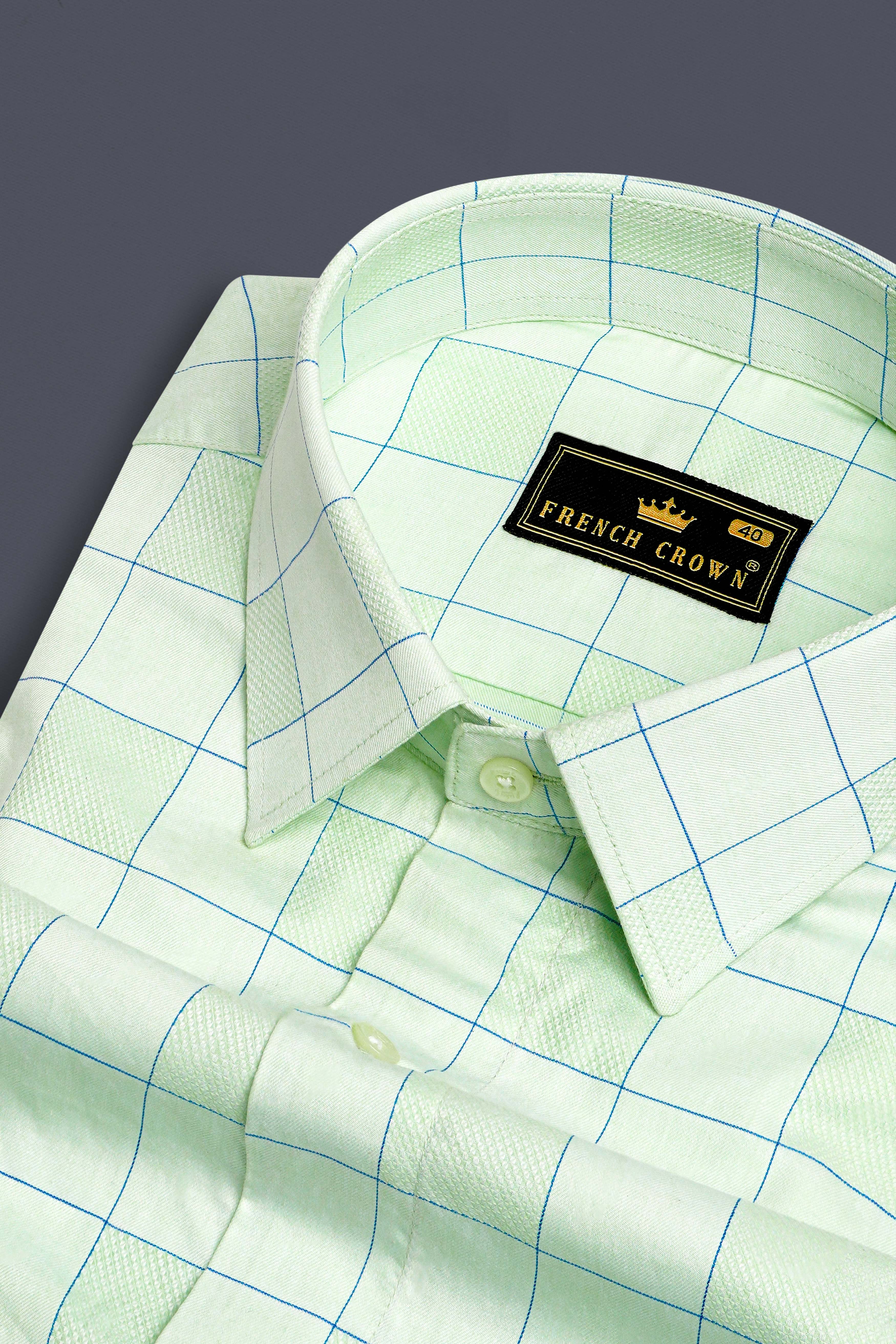 Surf Crest Green with Tufts Blue Windowpane Dobby Textured Premium Giza Cotton Shirt