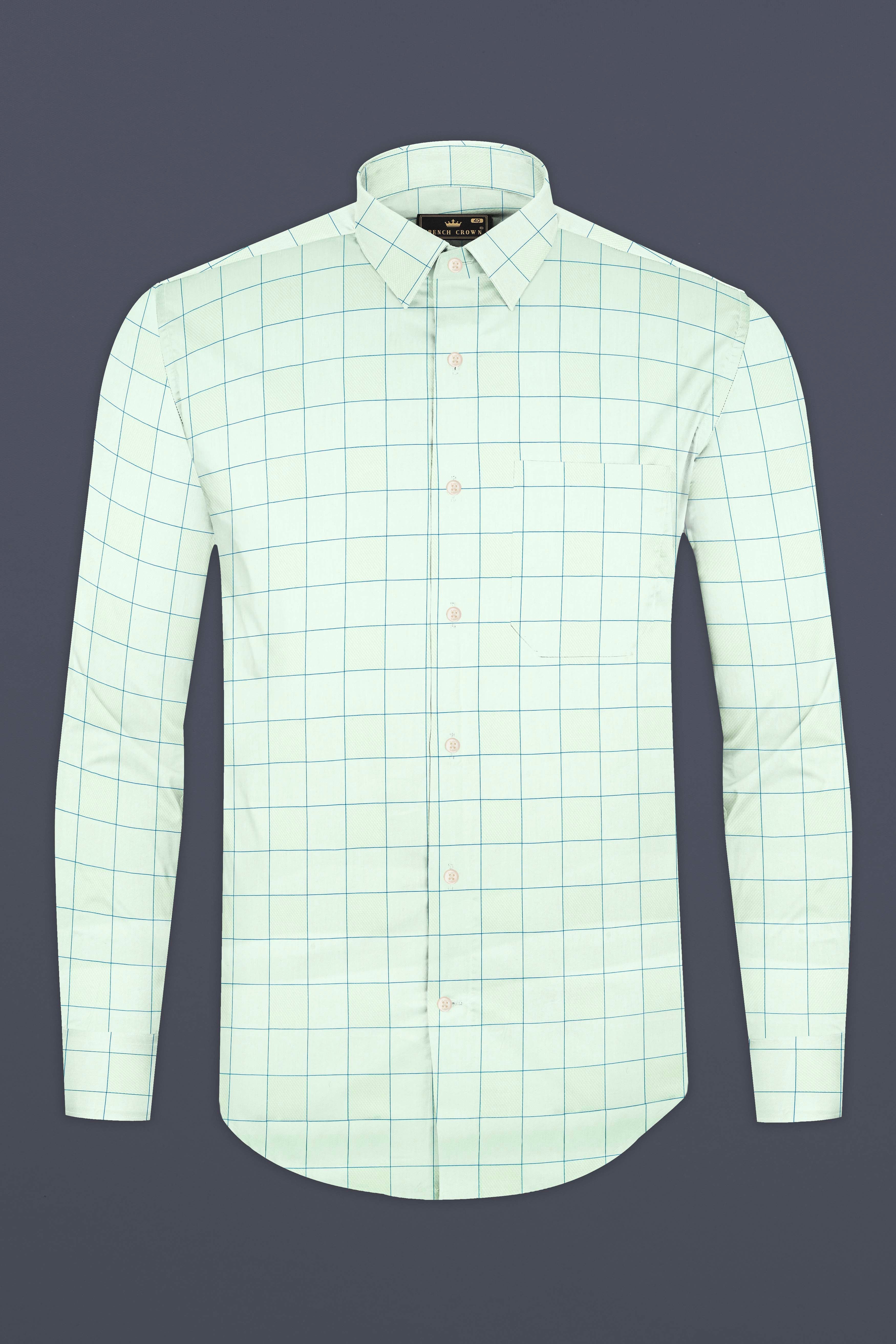 Surf Crest Green with Tufts Blue Windowpane Dobby Textured Premium Giza Cotton Shirt