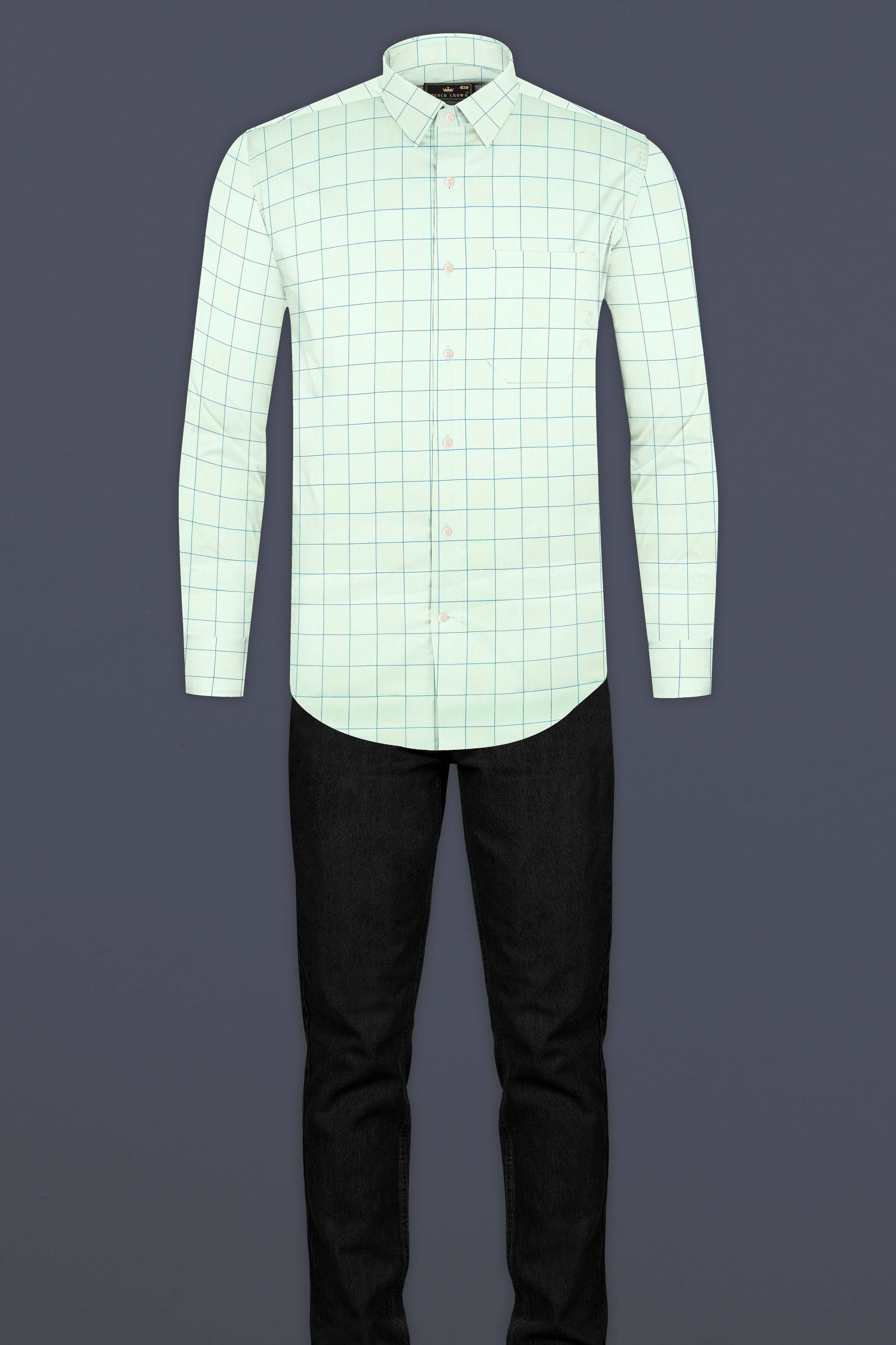 Surf Crest Green with Tufts Blue Windowpane Dobby Textured Premium Giza Cotton Shirt