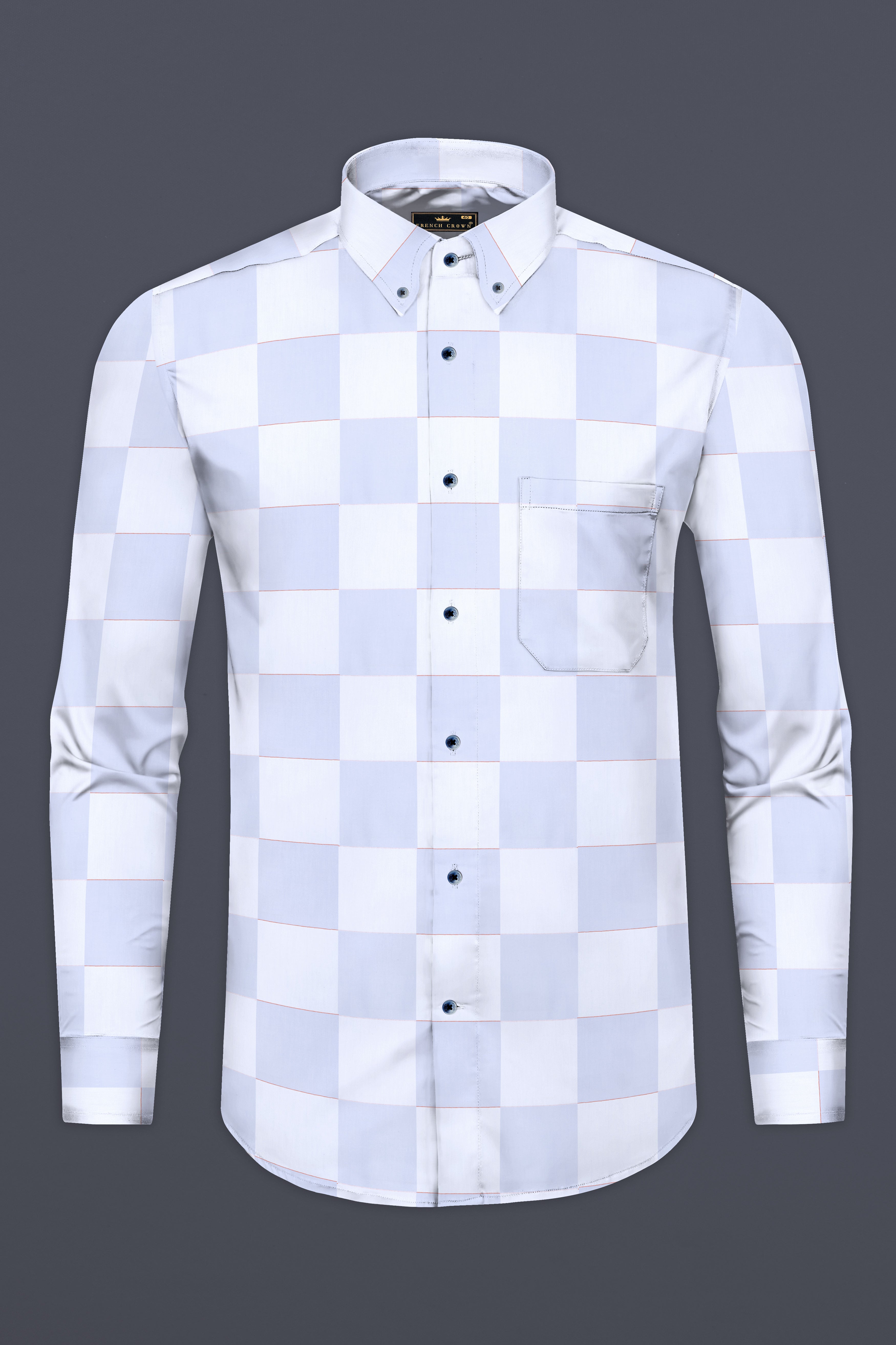 Bright White and Tealish Blue Checked Jacquard Textured Premium Giza Cotton Shirt