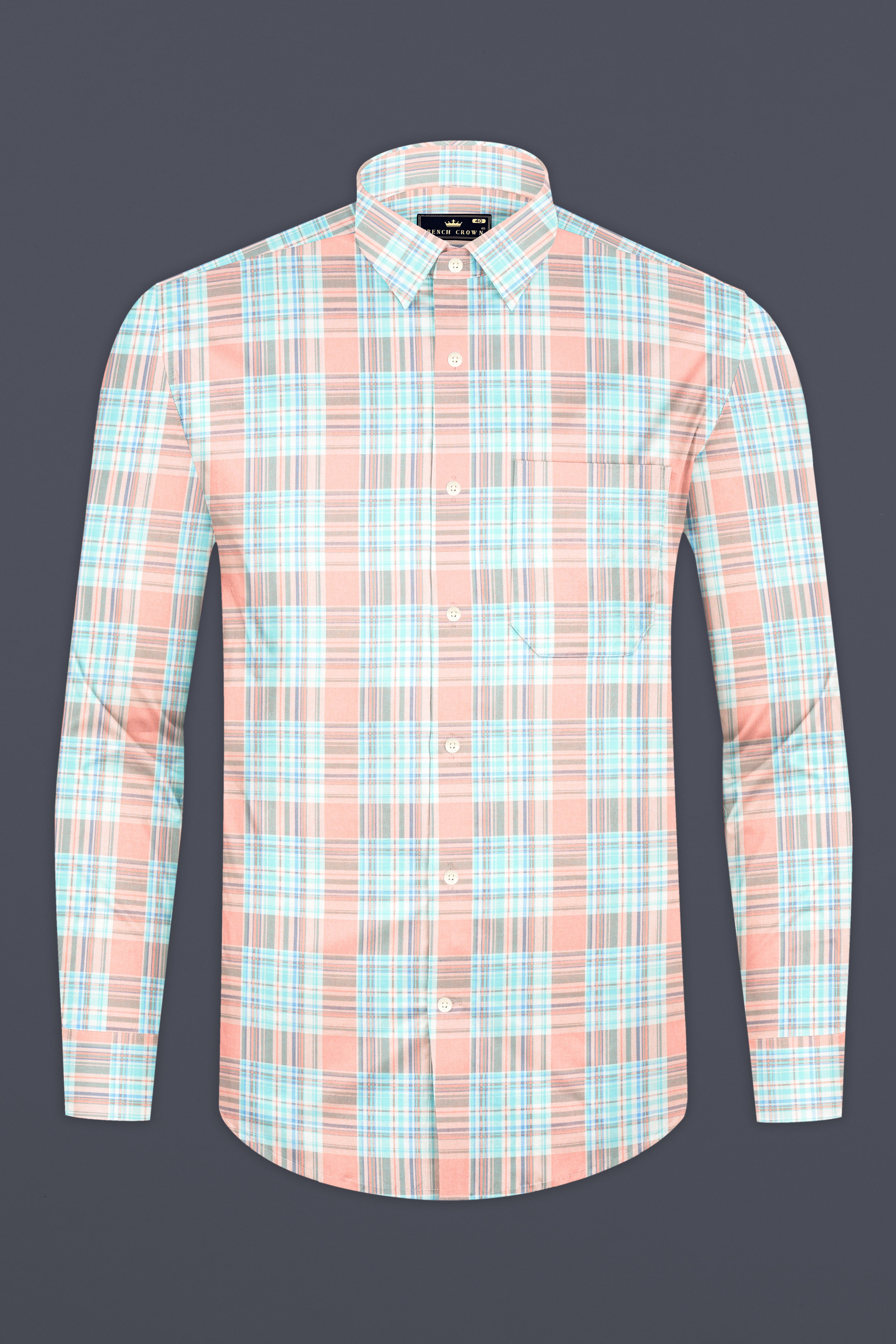 Beauty Pink and Moonstone Blue Twill Checkered Premium Cotton Shirt