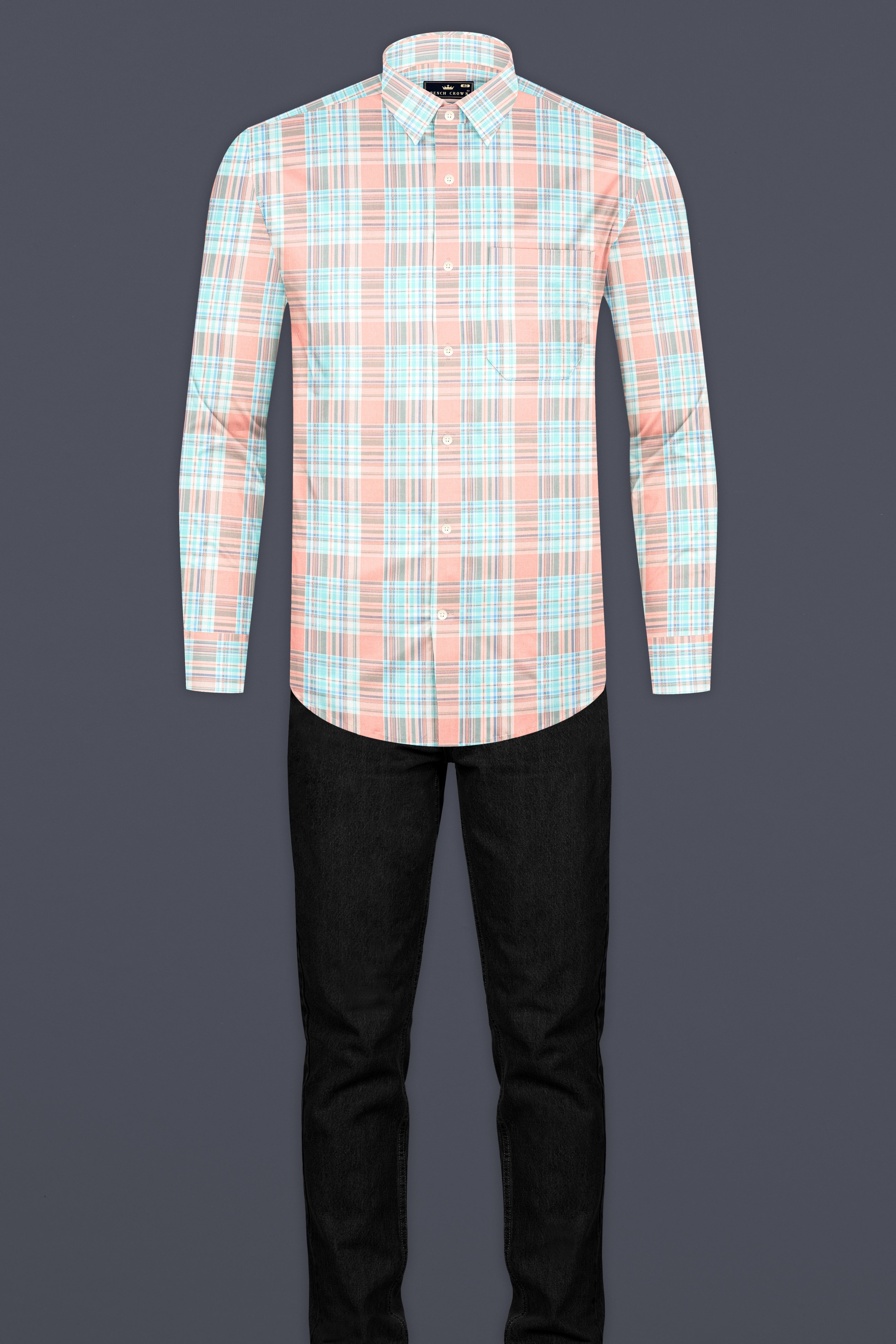 Beauty Pink and Moonstone Blue Twill Checkered Premium Cotton Shirt