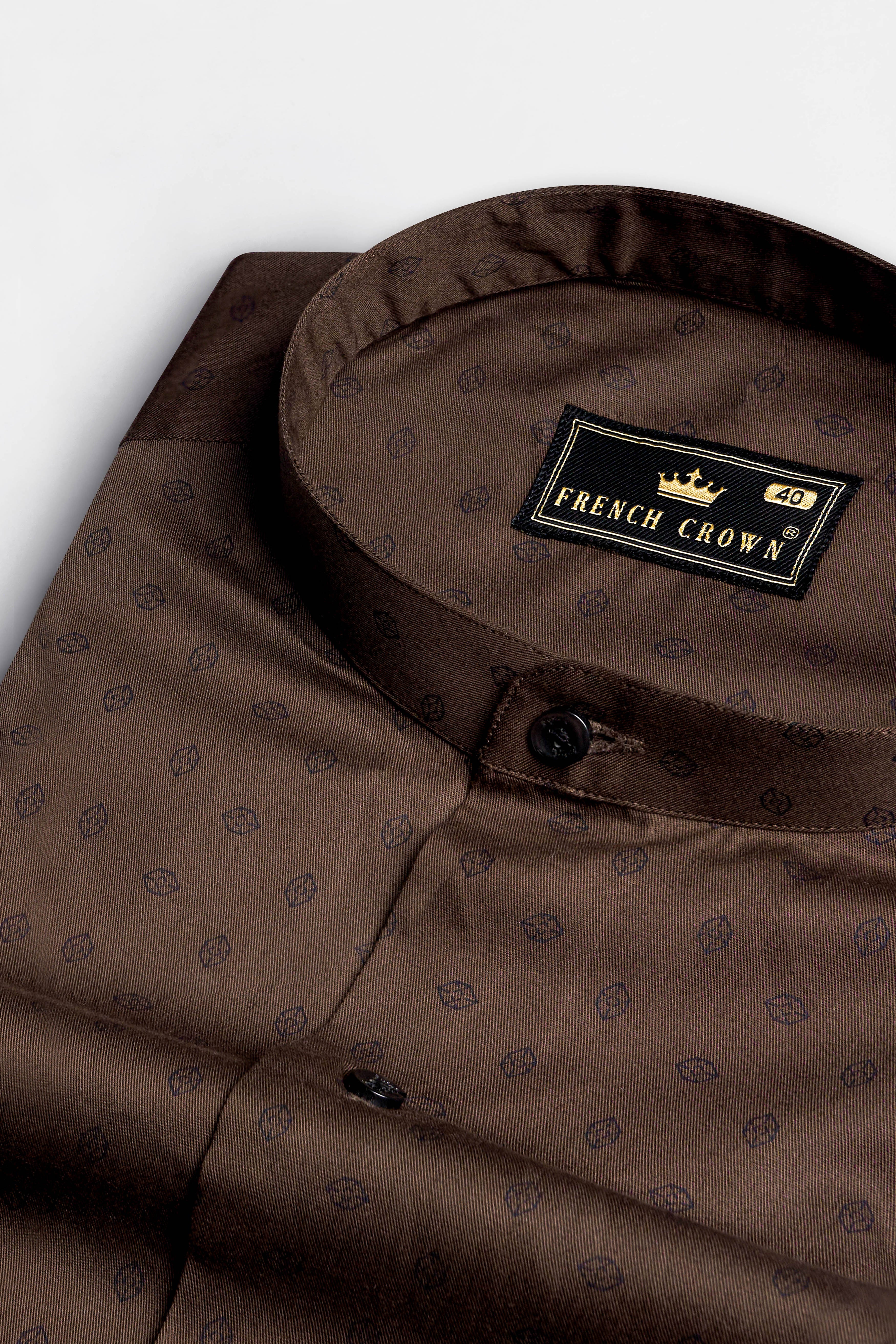 Lisbon Brown Twill Printed Premium Cotton Shirt