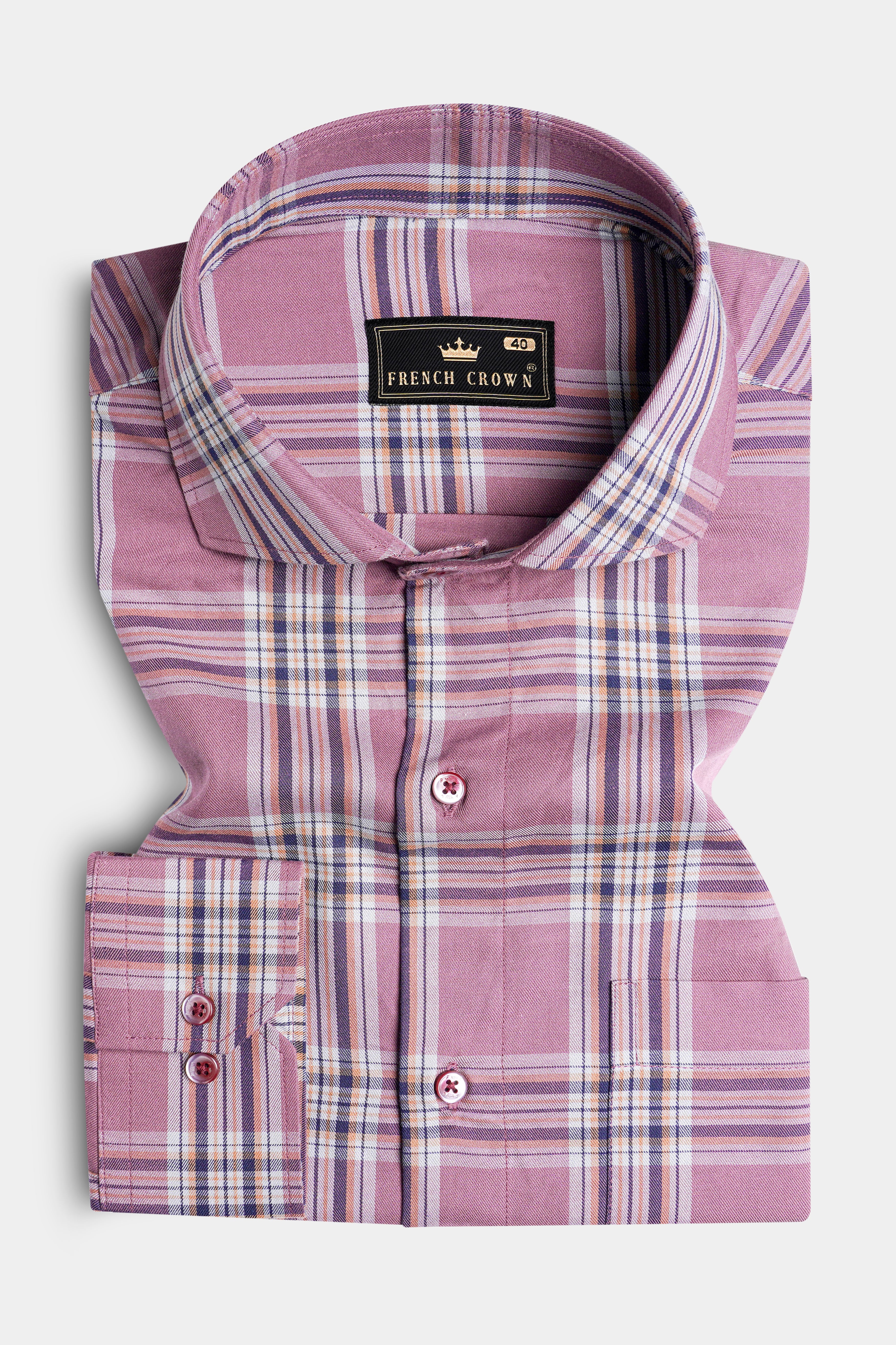 Turkish Rose Pink and Rhino Blue Twill Plaid Premium Cotton Shirt