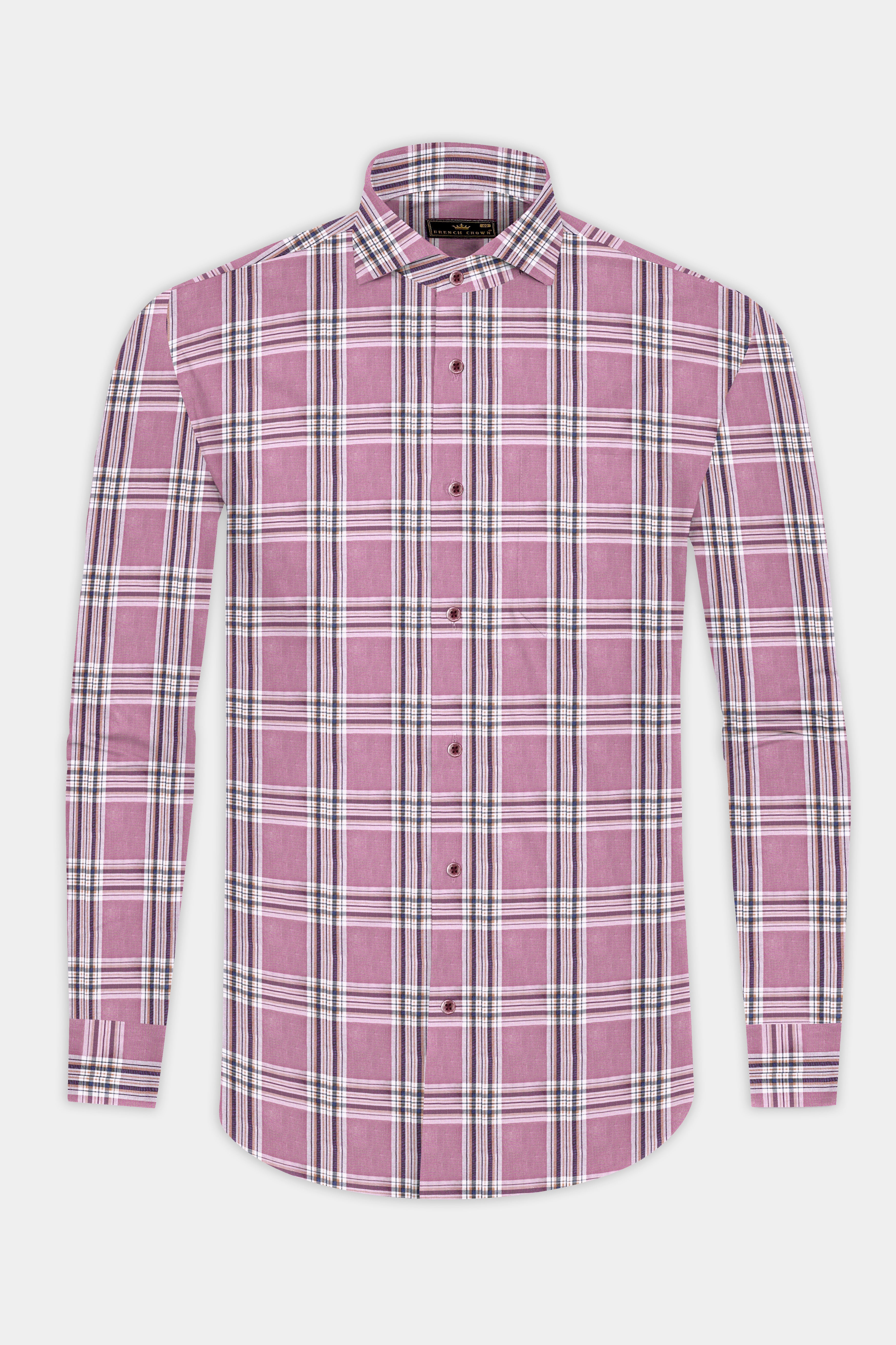 Turkish Rose Pink and Rhino Blue Twill Plaid Premium Cotton Shirt