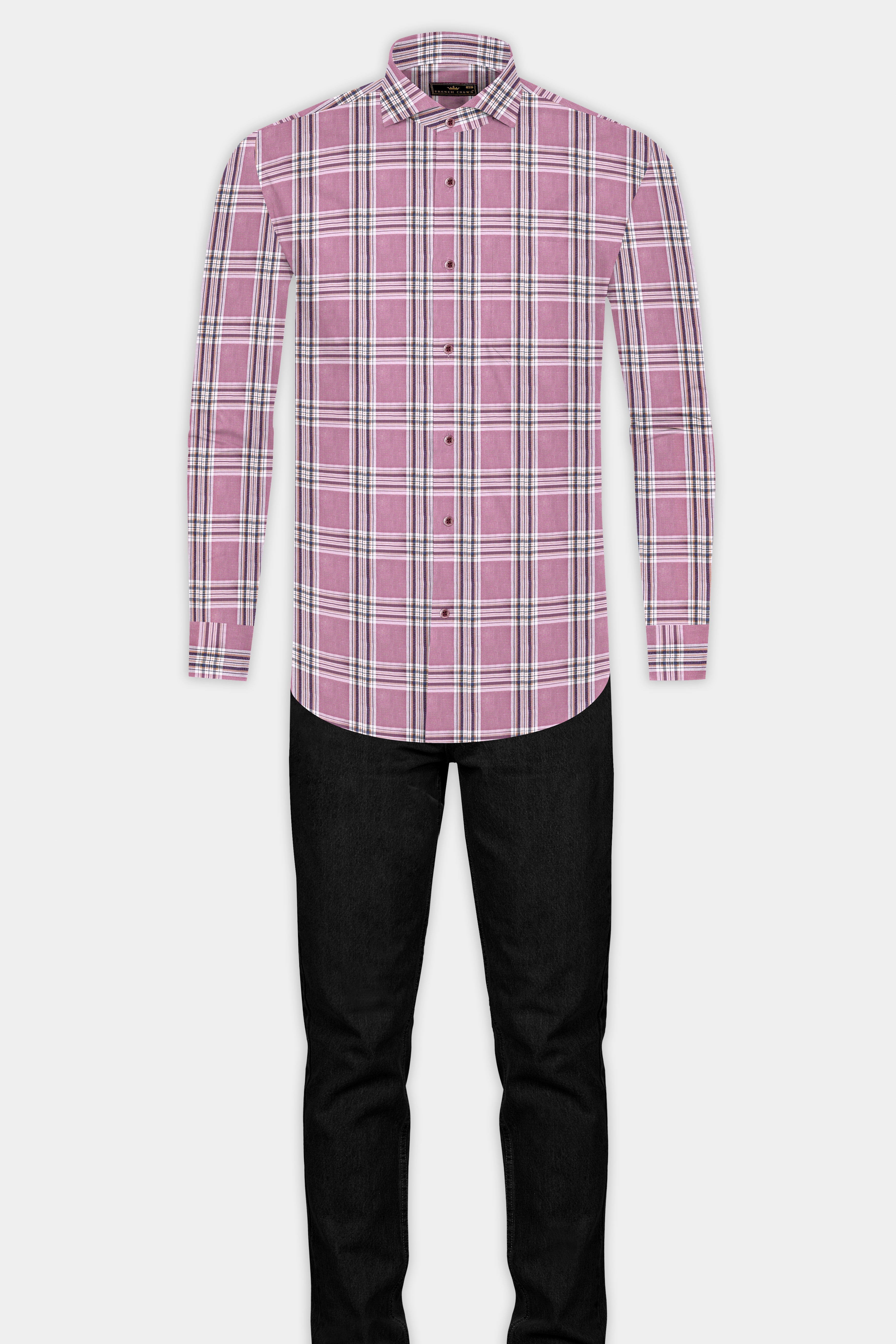 Turkish Rose Pink and Rhino Blue Twill Plaid Premium Cotton Shirt