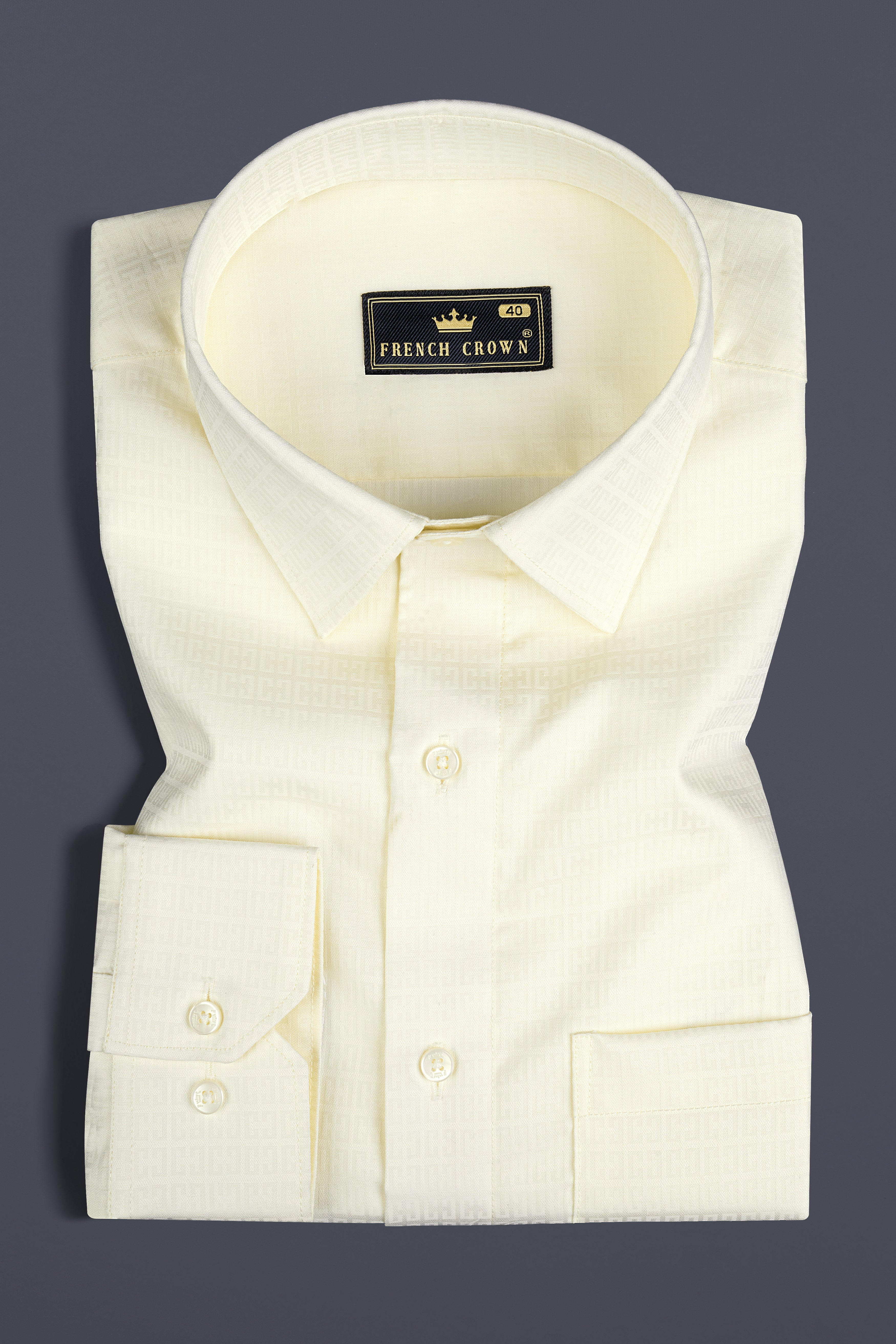 Eggshell Cream Dobby Textured Premium Giza Cotton Shirt