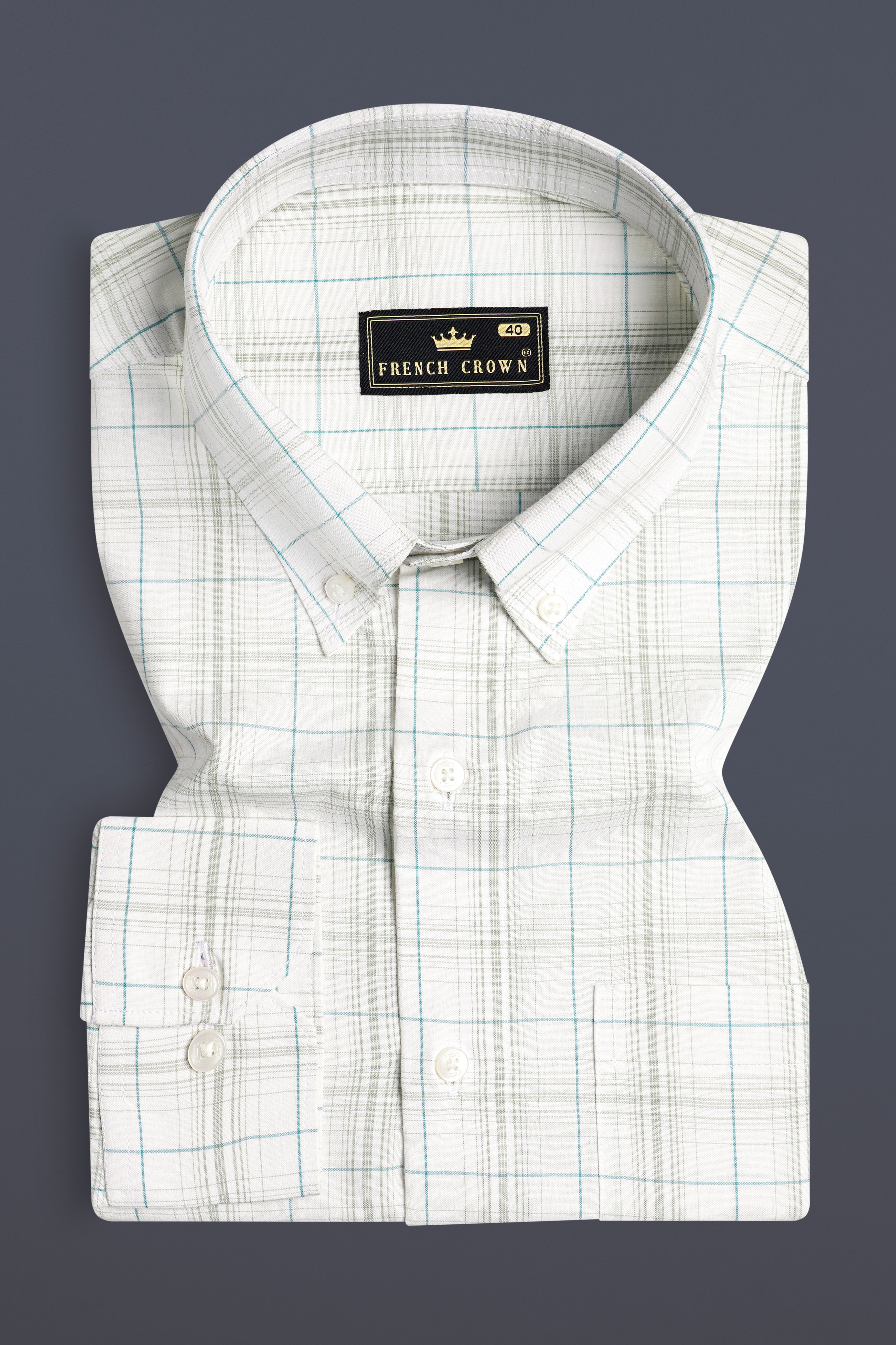 Bright White with Porcelain Brown Checkered Premium Cotton Shirt