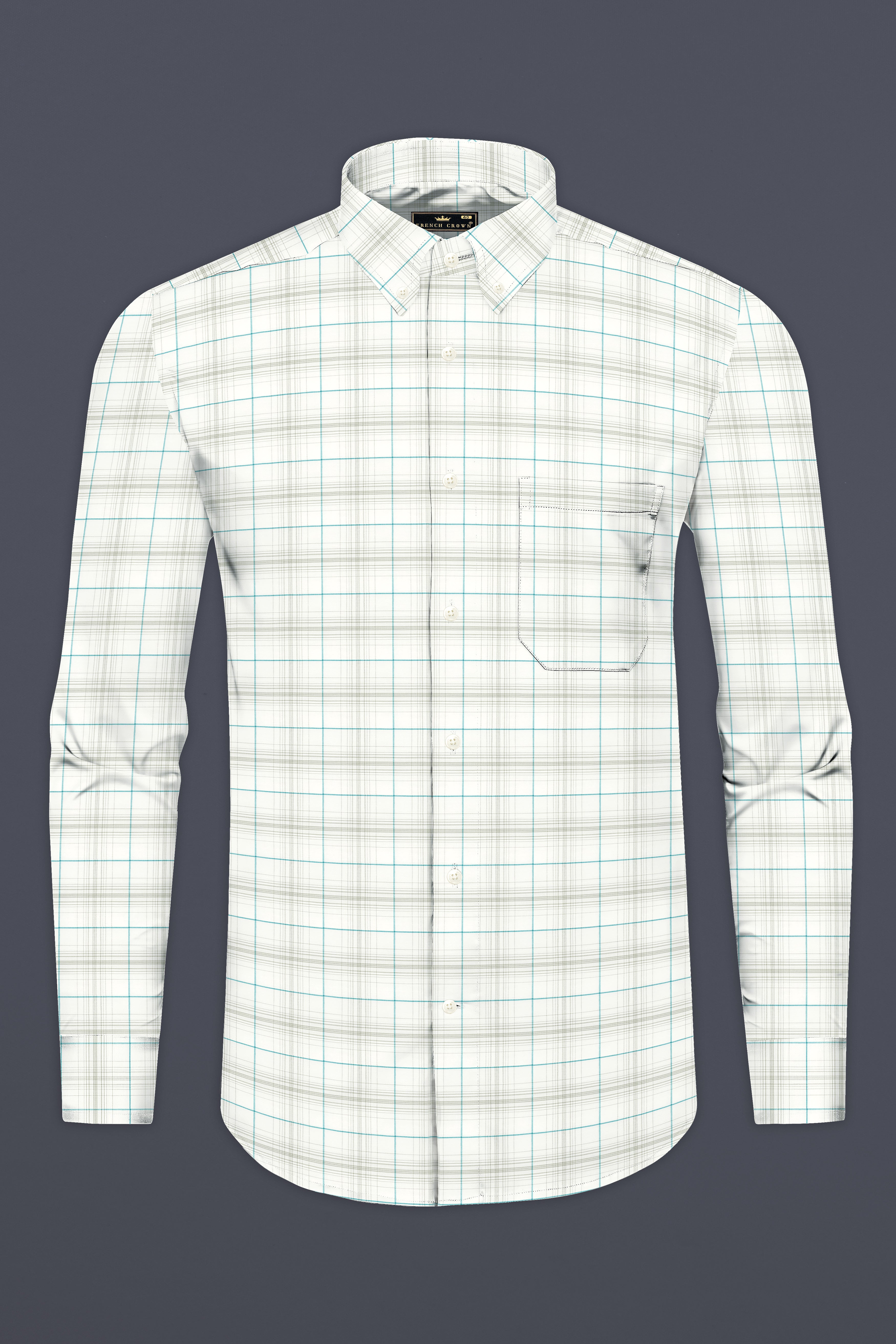 Bright White with Porcelain Brown Checkered Premium Cotton Shirt