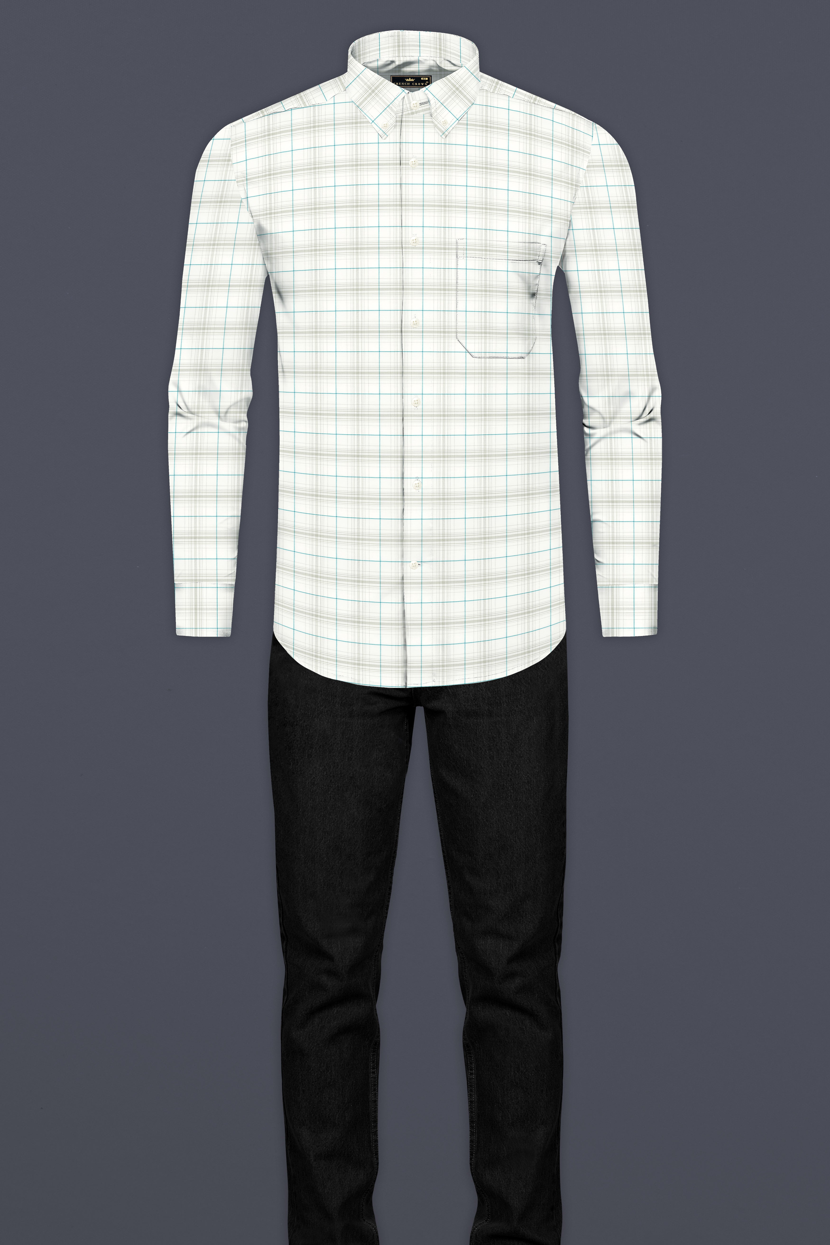 Bright White with Porcelain Brown Checkered Premium Cotton Shirt