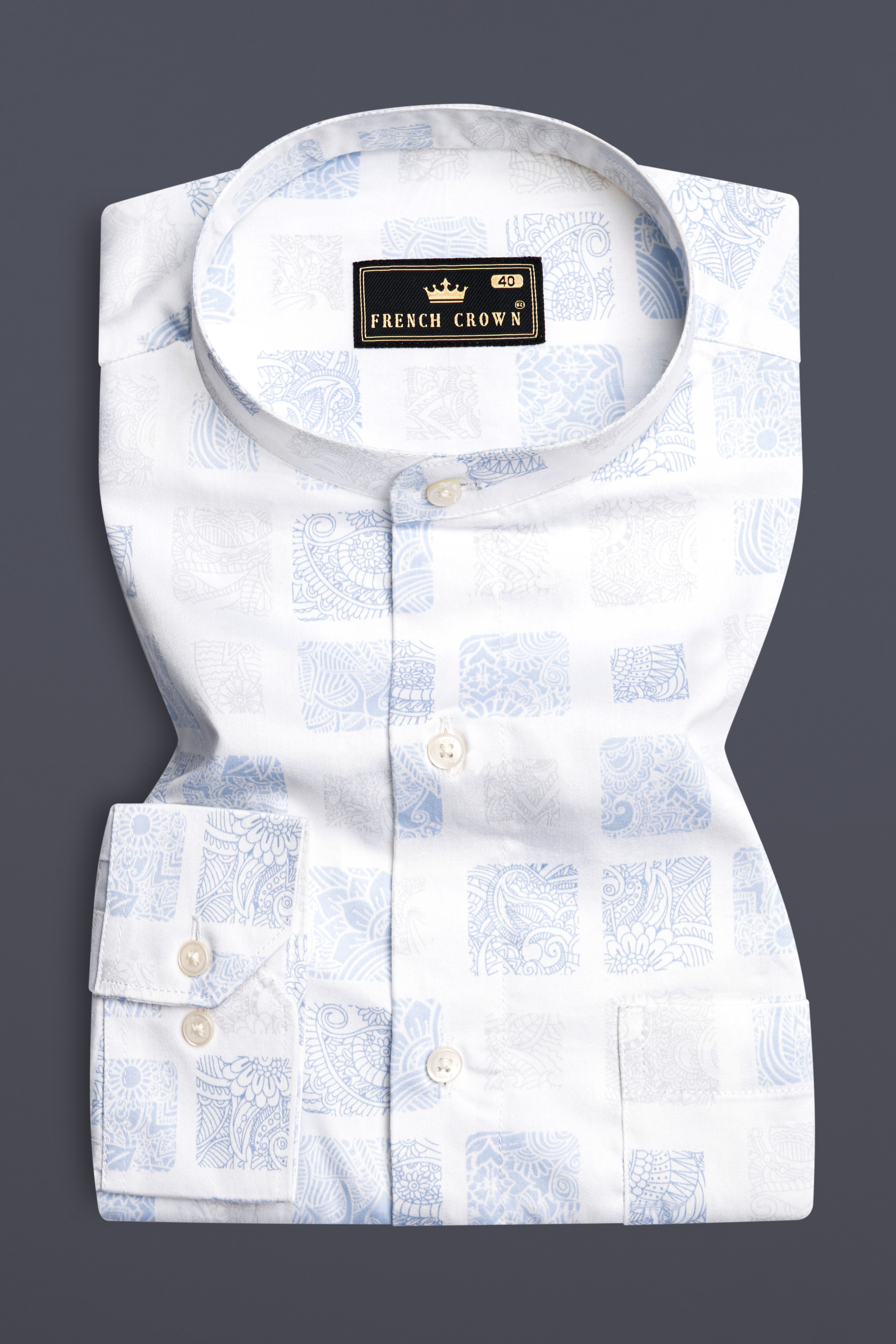 Bright White and Metallic Blue Printed Super Soft Premium Cotton Shirt