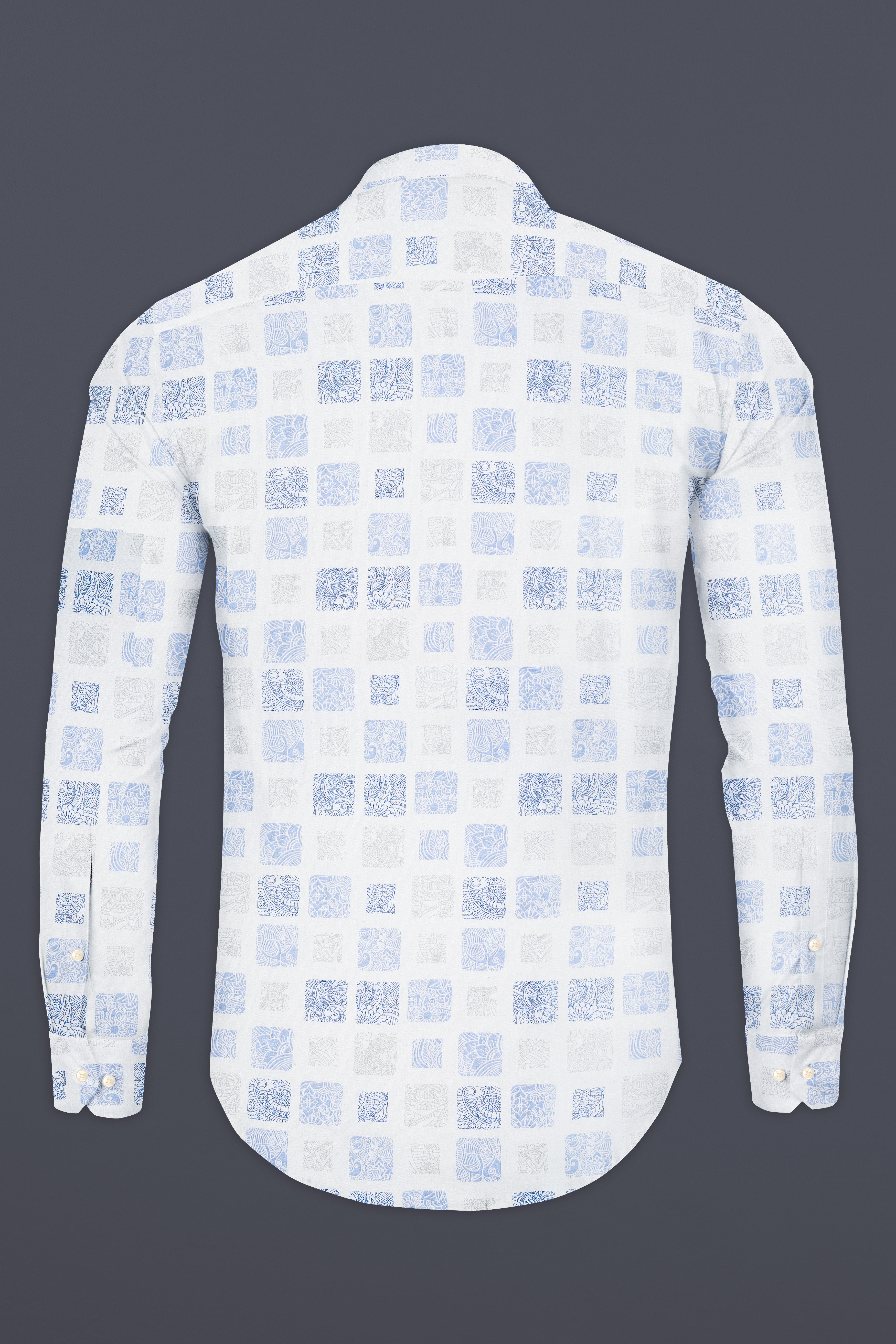 Bright White and Metallic Blue Printed Super Soft Premium Cotton Shirt