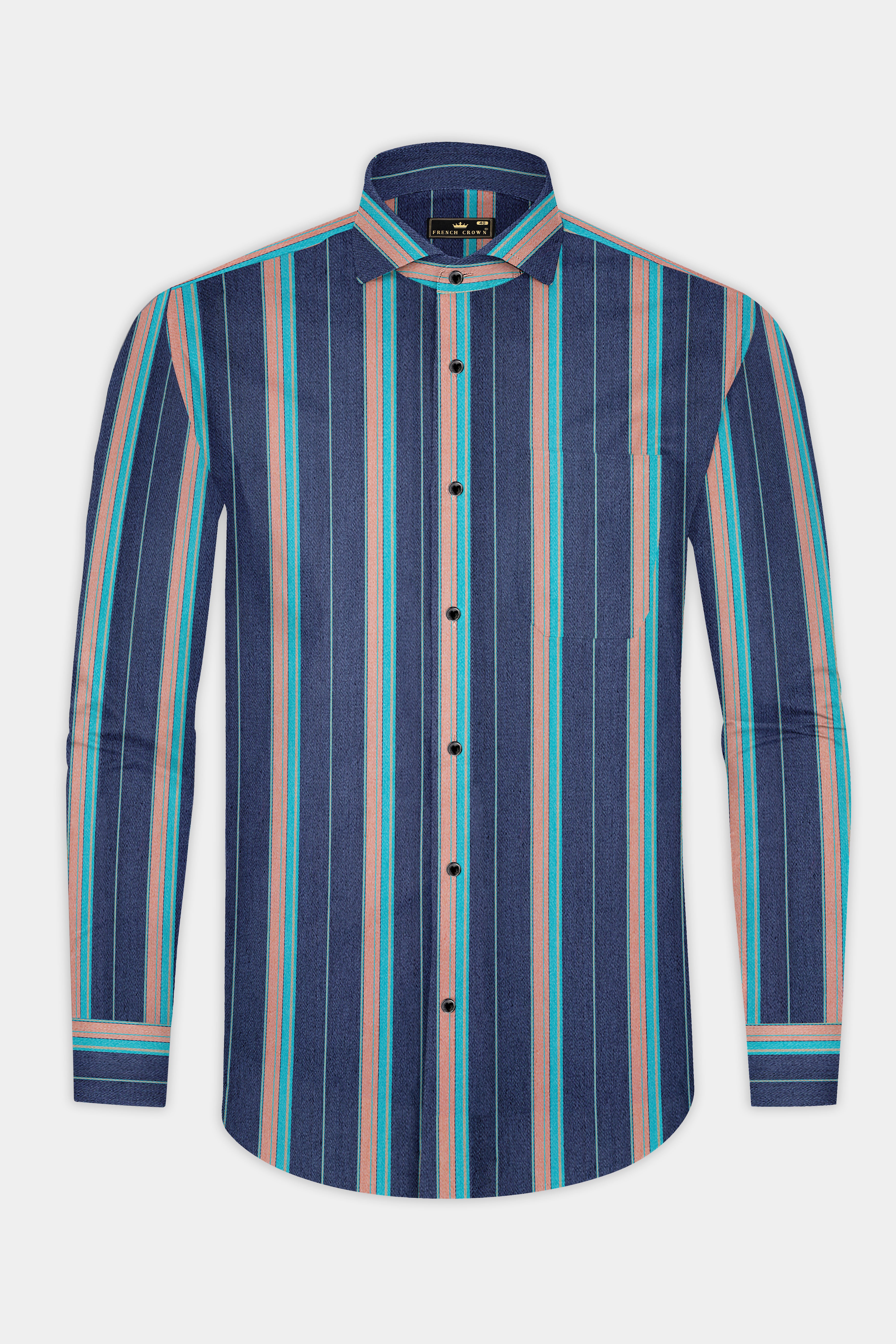 Indigo Blue with Copperfield Brown and Bahama Blue Striped Denim Shirt