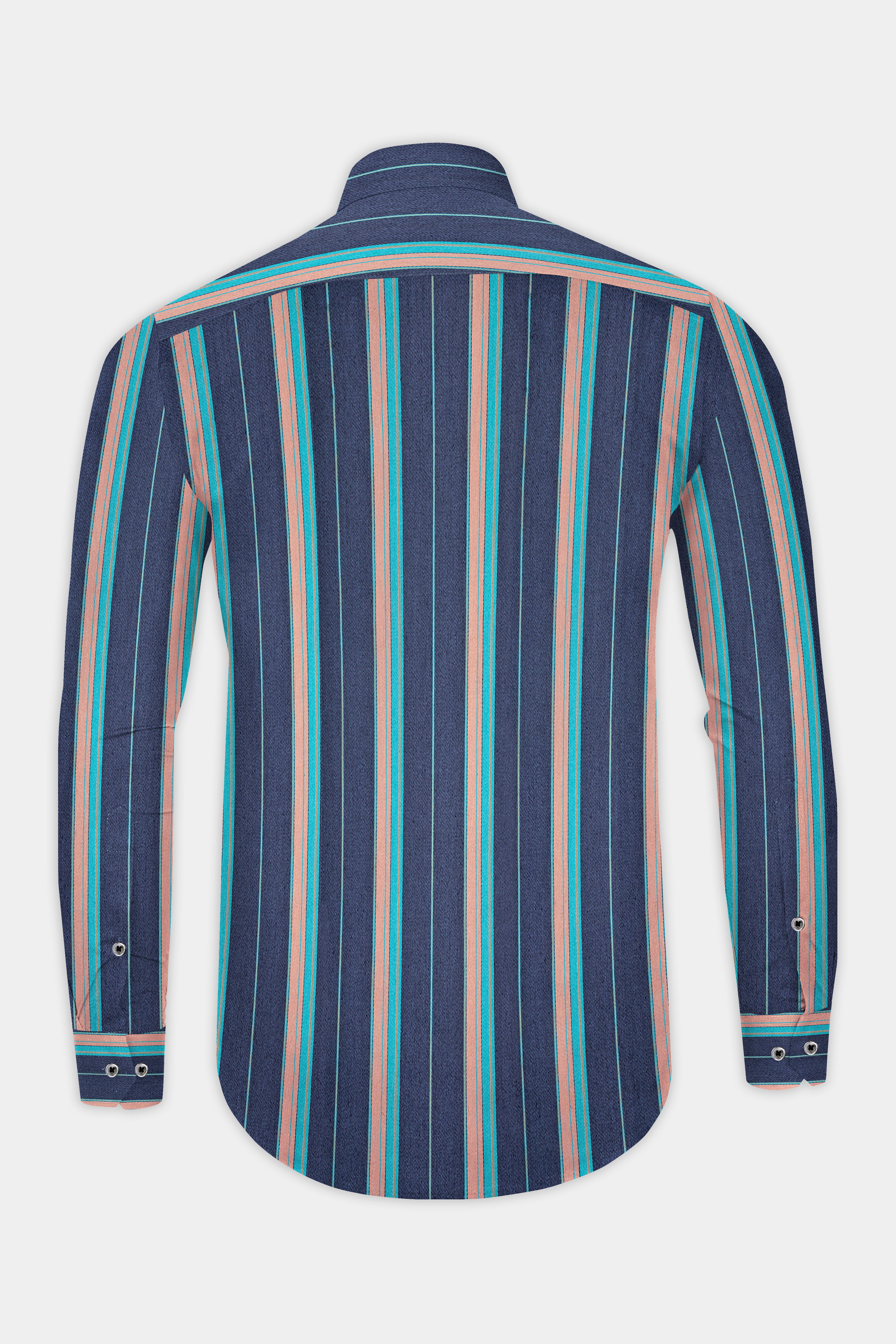 Indigo Blue with Copperfield Brown and Bahama Blue Striped Denim Shirt