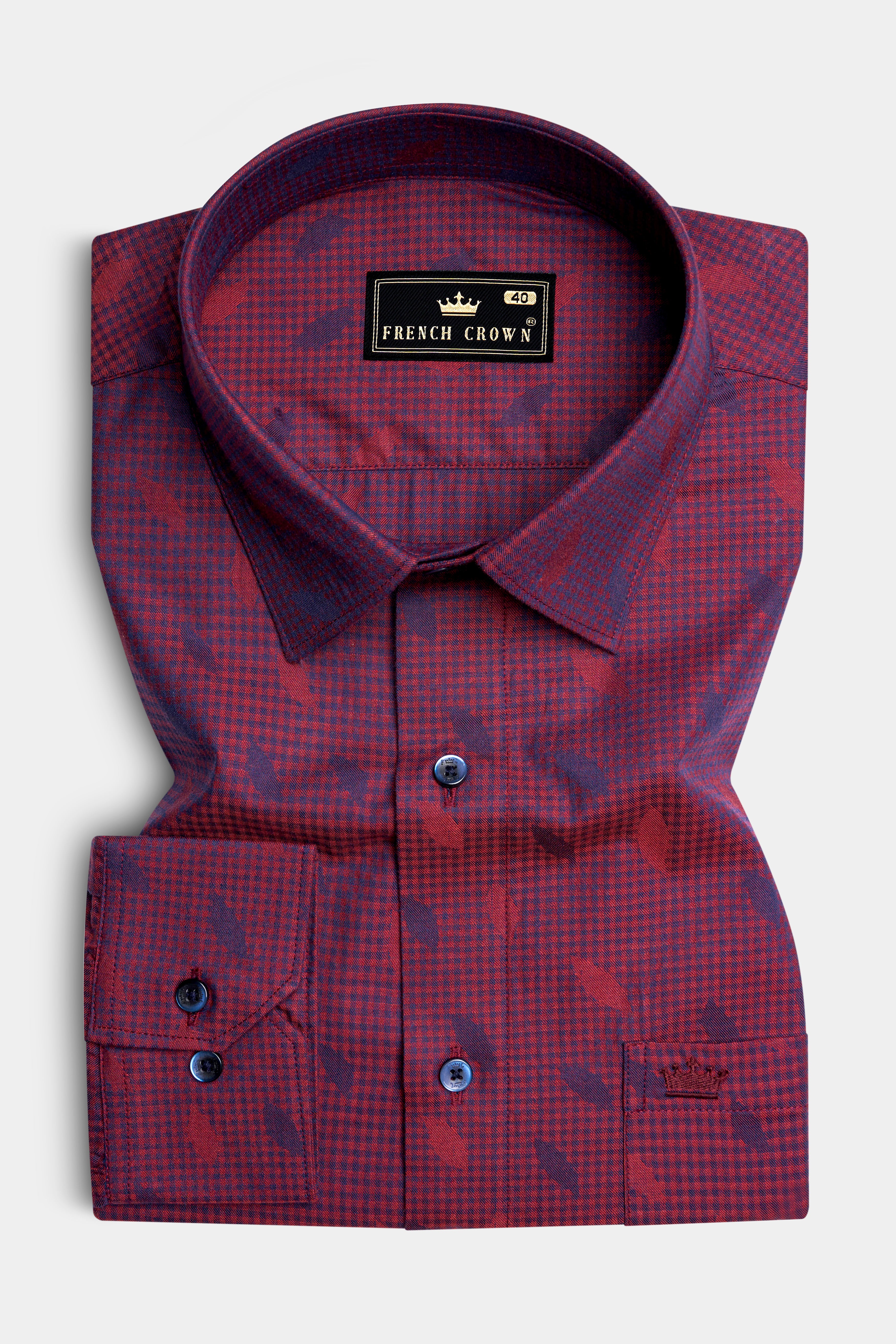 Cordovan Red and Eggplant Blue Jacquard Textured Premium Giza Cotton Shirt