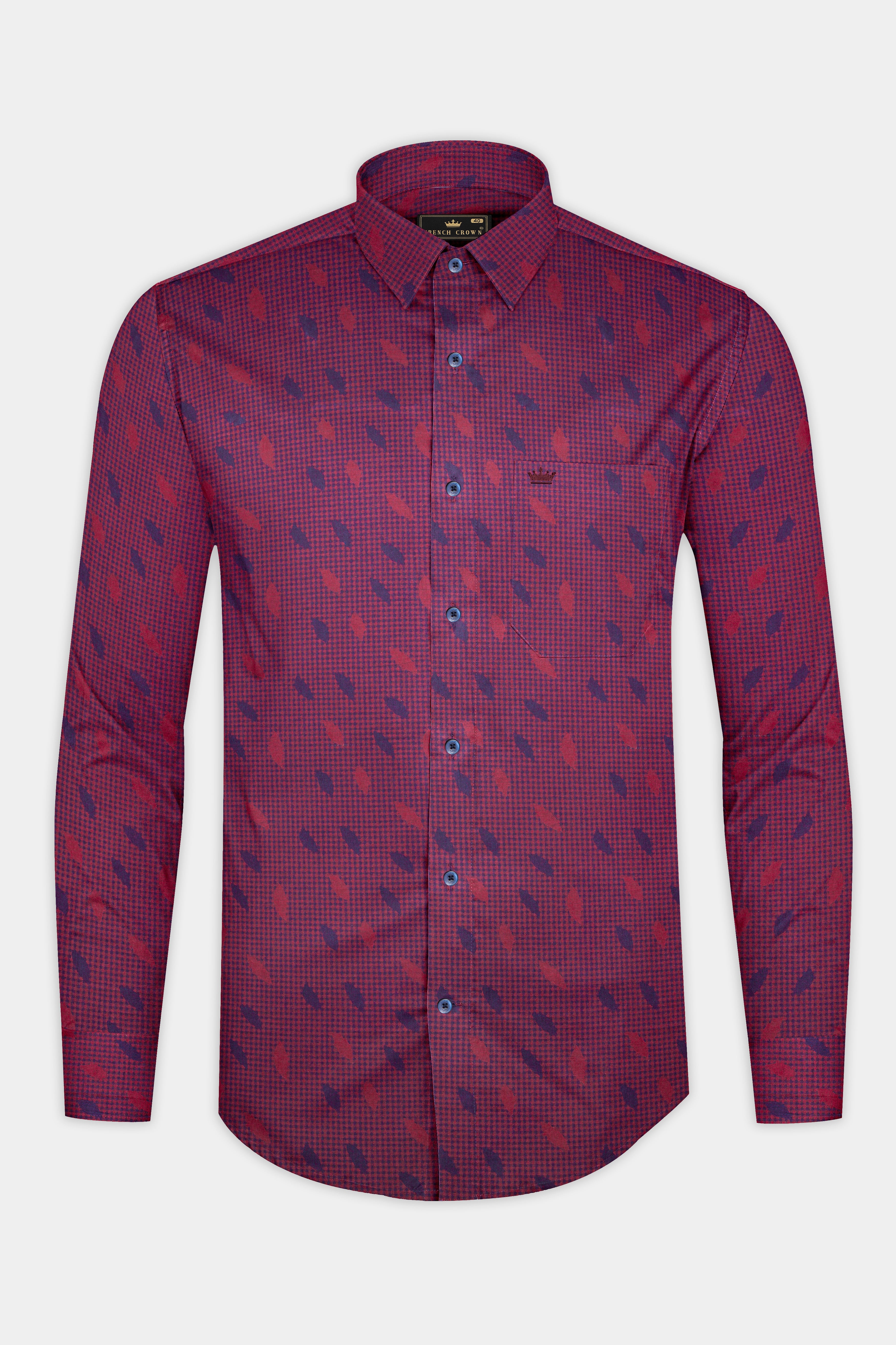 Cordovan Red and Eggplant Blue Jacquard Textured Premium Giza Cotton Shirt