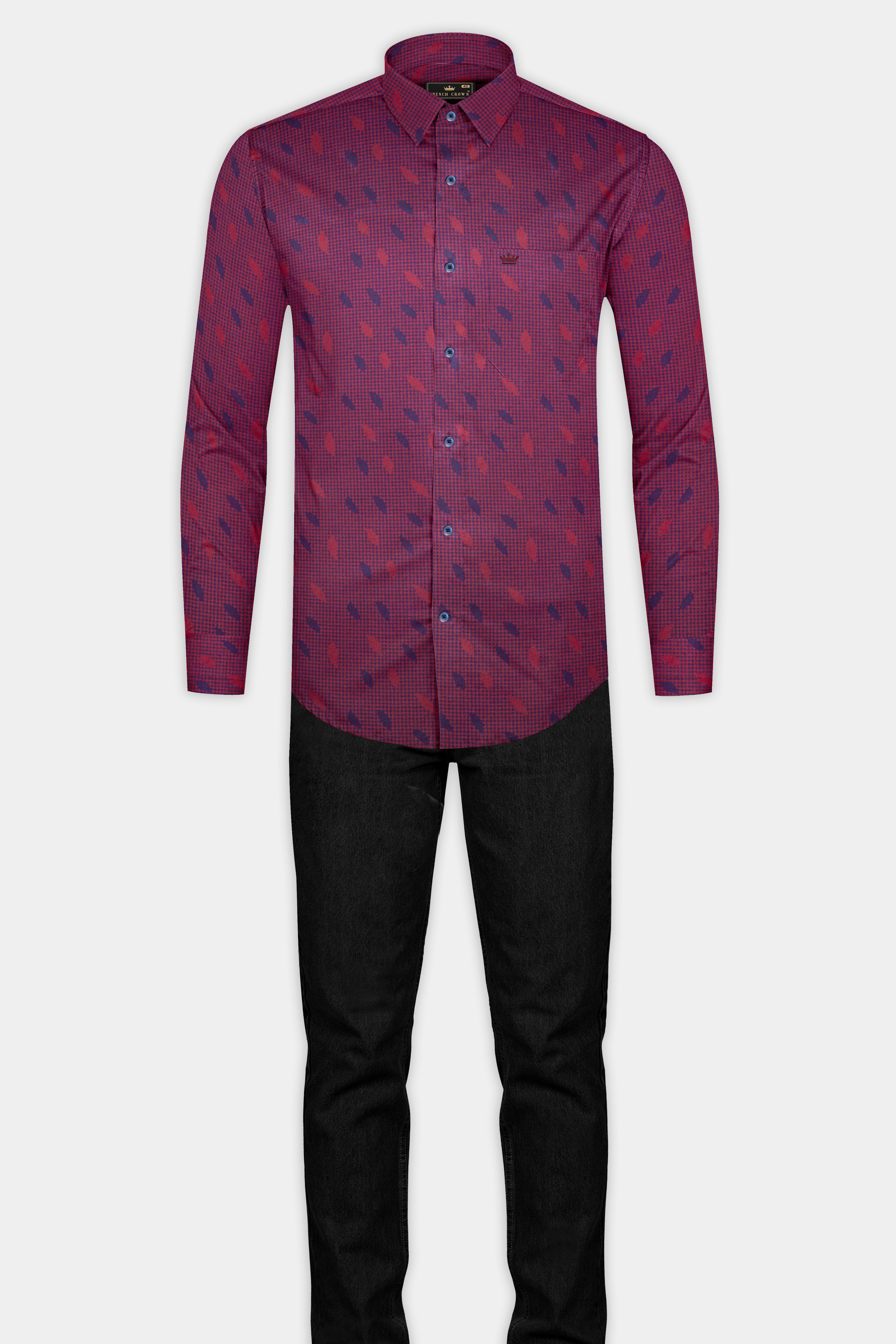 Cordovan Red and Eggplant Blue Jacquard Textured Premium Giza Cotton Shirt