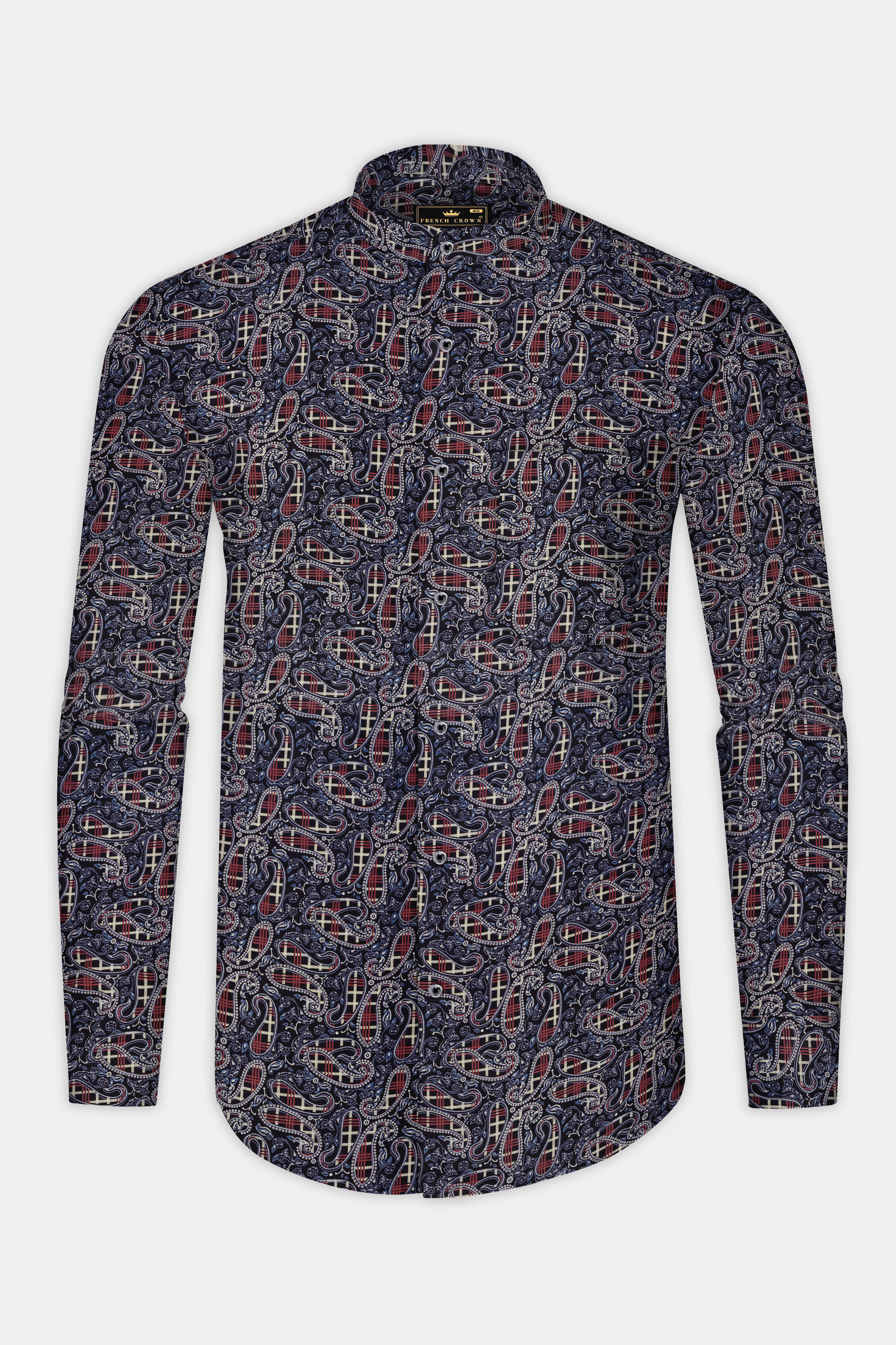 Nile Blue with Jade Black Multicolour Paisley Printed Super Soft Premium Cotton Shirt