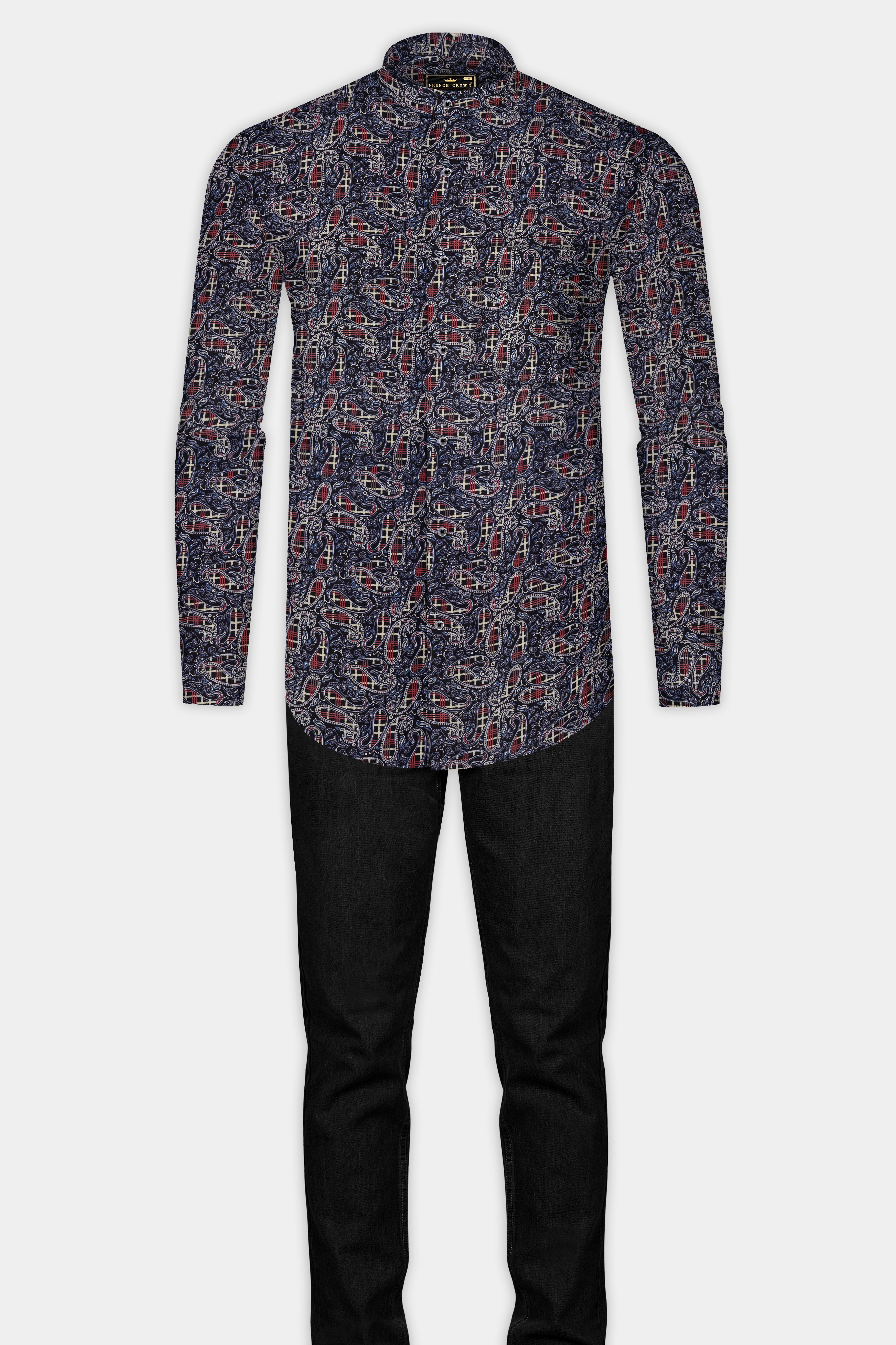 Nile Blue with Jade Black Multicolour Paisley Printed Super Soft Premium Cotton Shirt