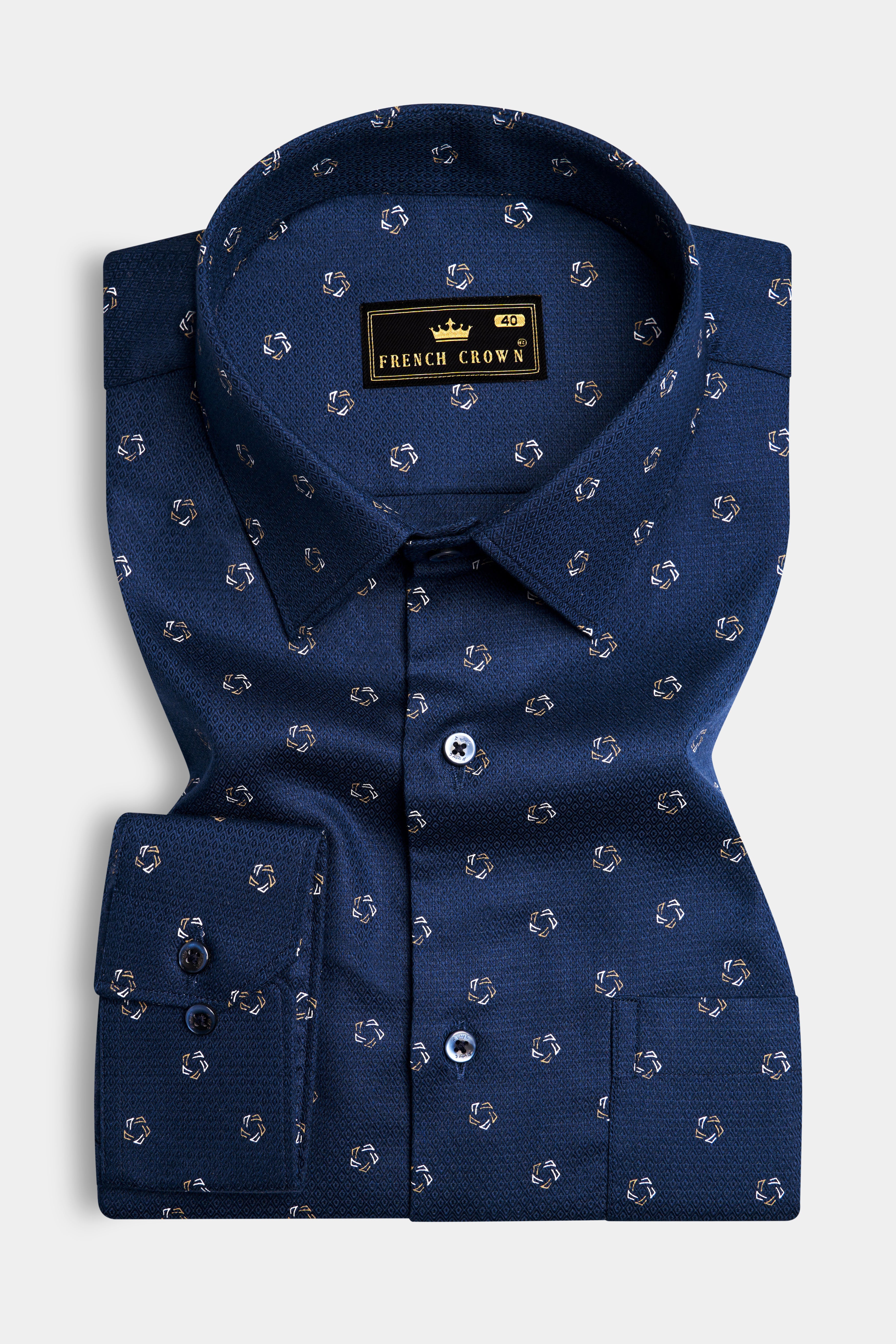 Downriver Blue Dobby Textured Premium Giza Cotton Shirt