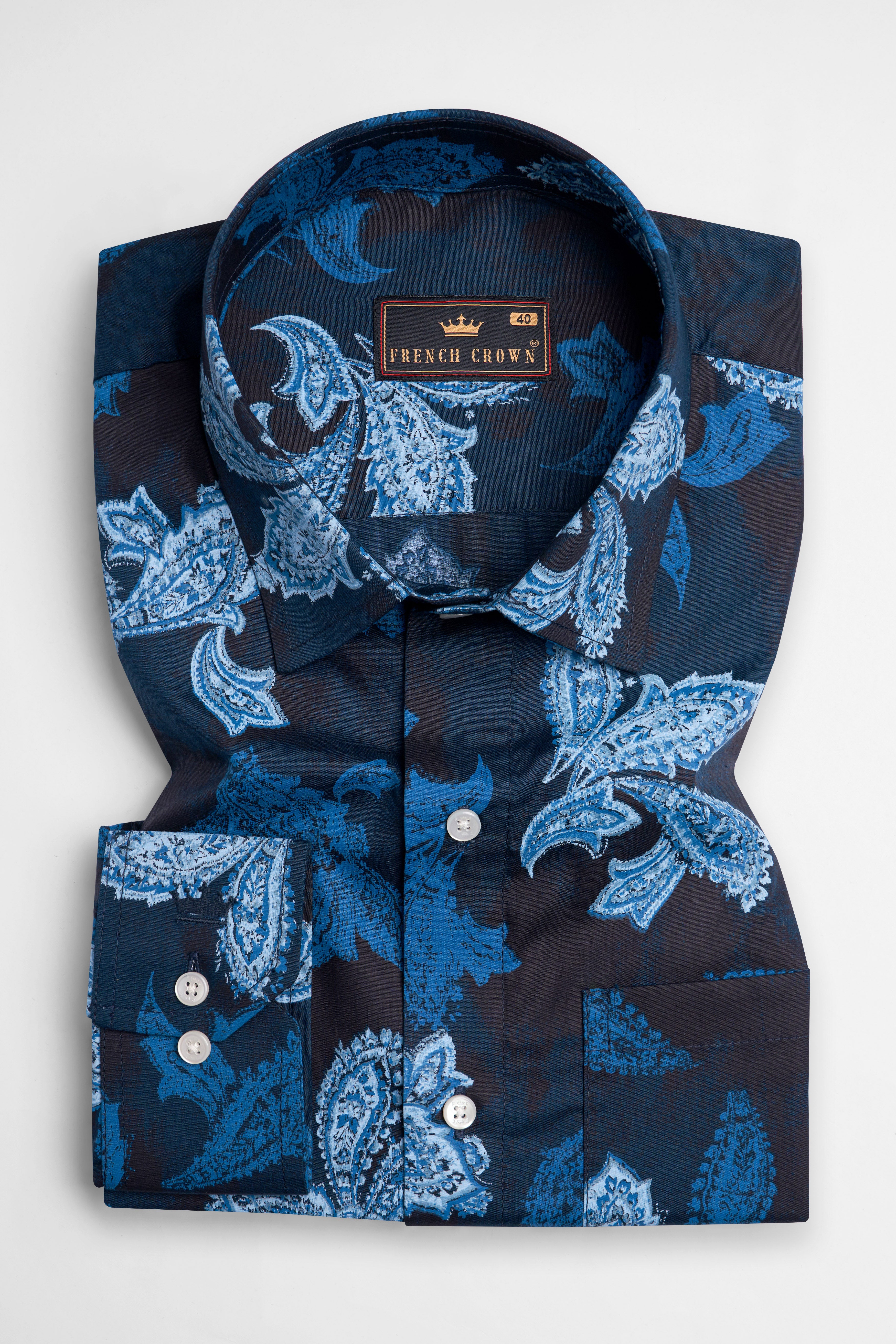 Cloud Burst Blue with Havelock Blue Paisley Printed Super Soft Premium Cotton Shirt