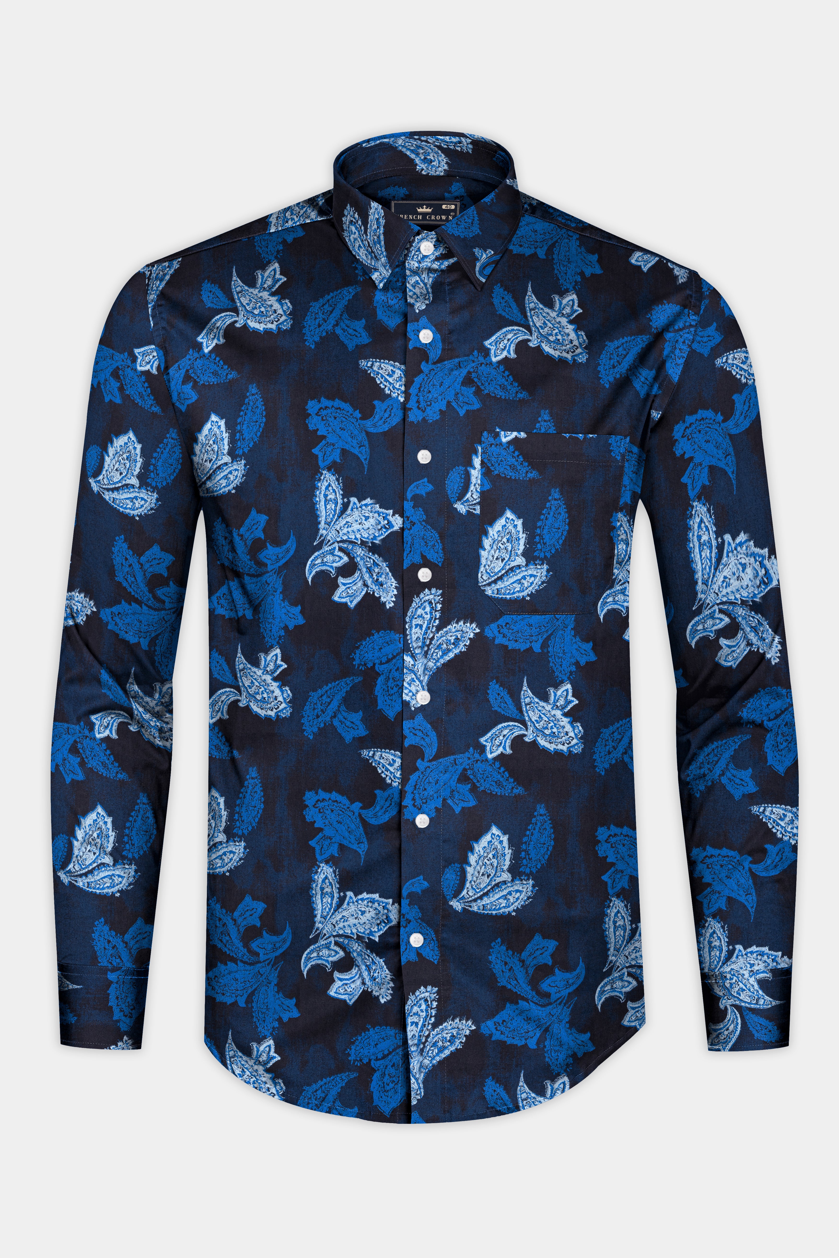 Cloud Burst Blue with Havelock Blue Paisley Printed Super Soft Premium Cotton Shirt