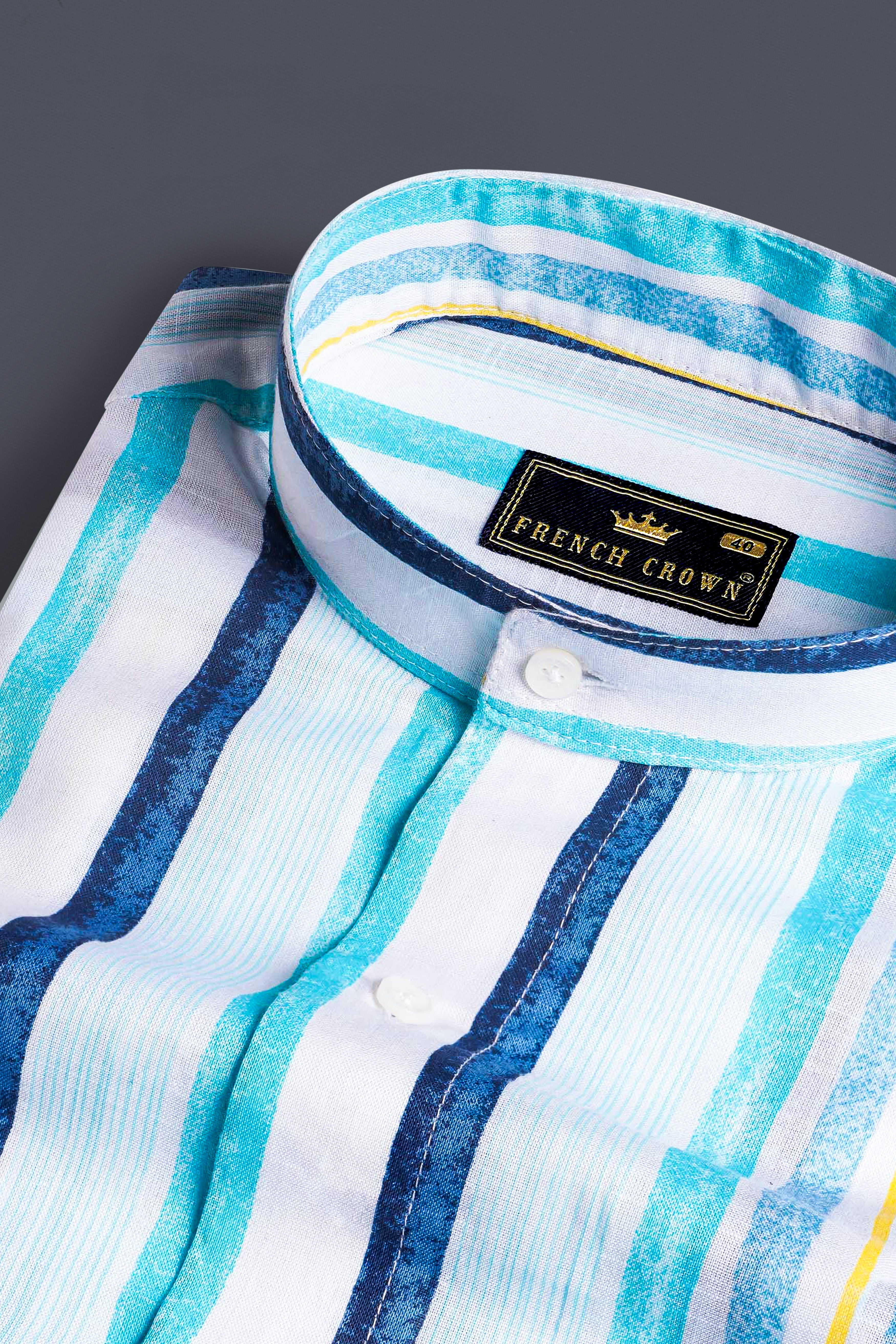 Bright White with Rhino Blue and Blizzard Blue Striped Premium Cotton Shirt