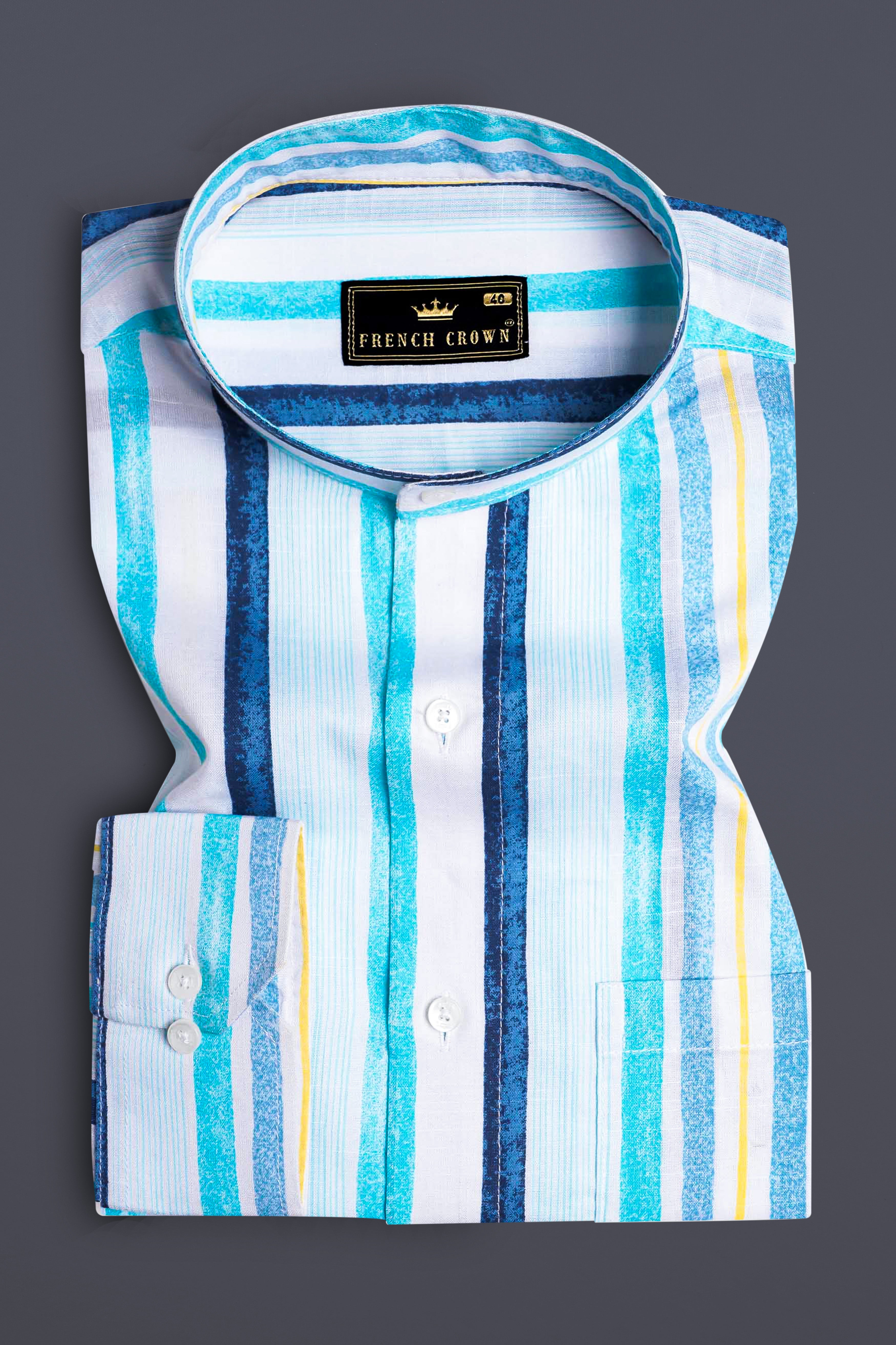 Bright White with Rhino Blue and Blizzard Blue Striped Premium Cotton Shirt