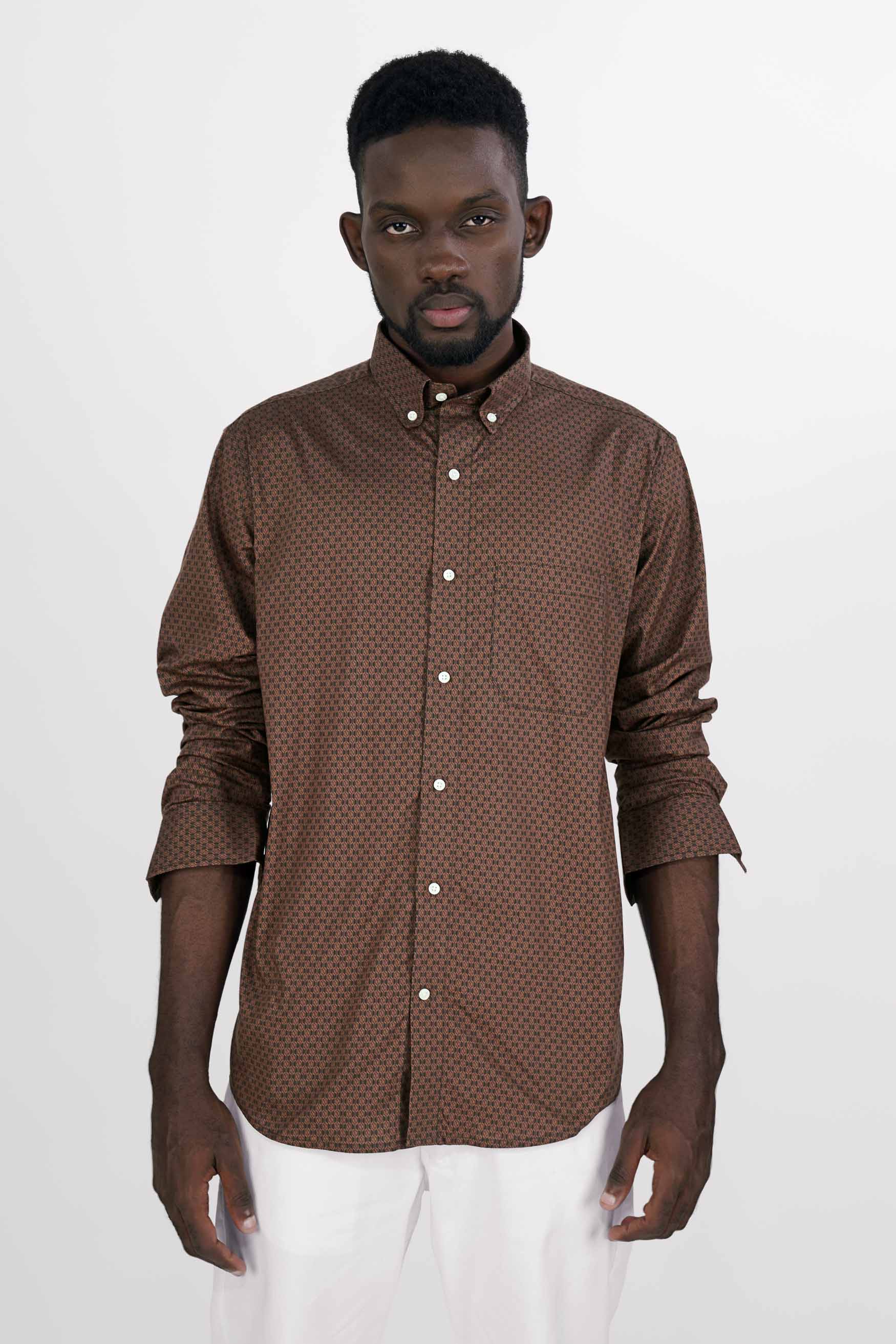 Ironstone with Treehouse Brown Printed Royal Oxford Shirt