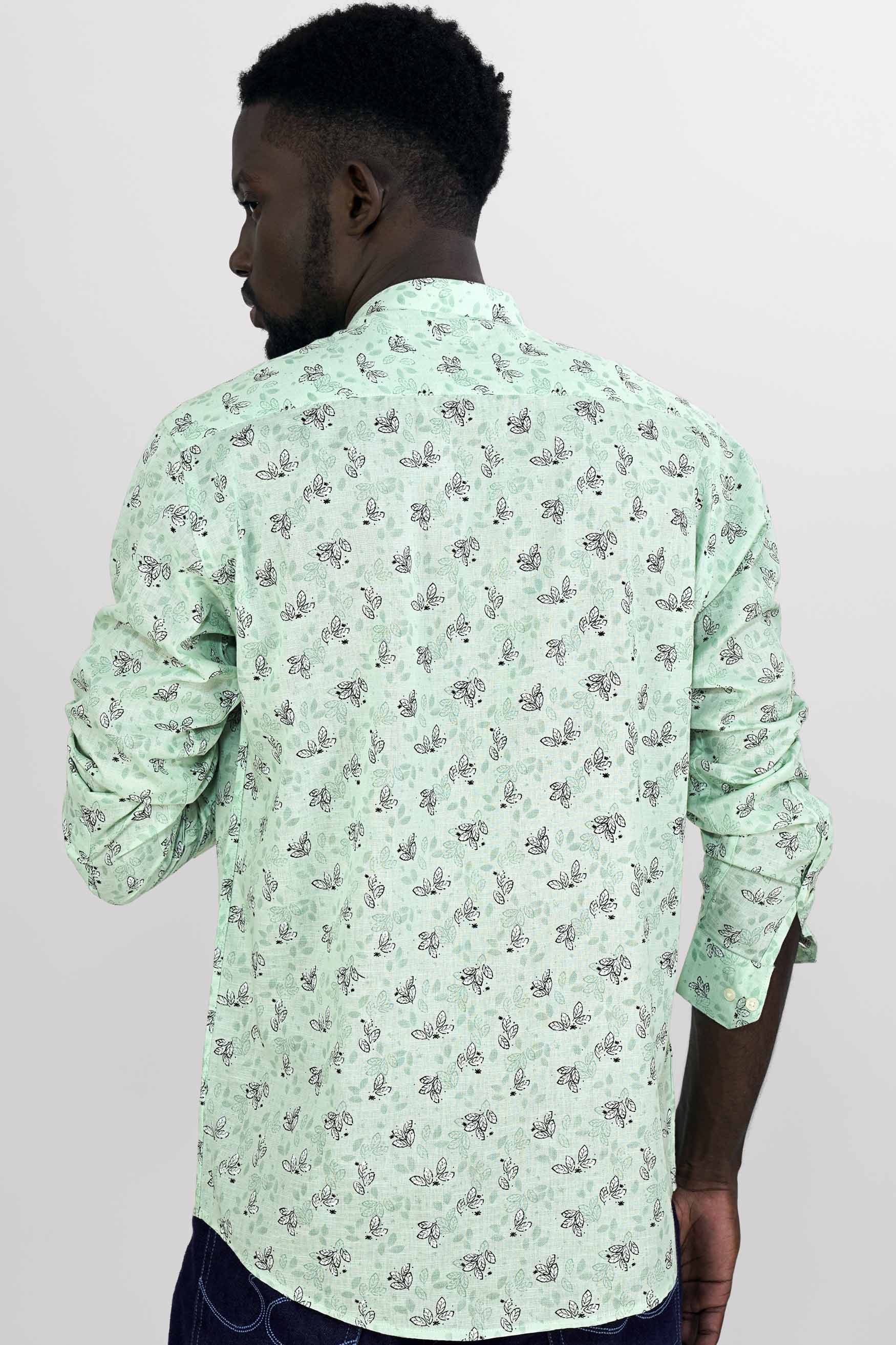 Ironstone Green Leaves Printed Luxurious Linen Designer Shirt