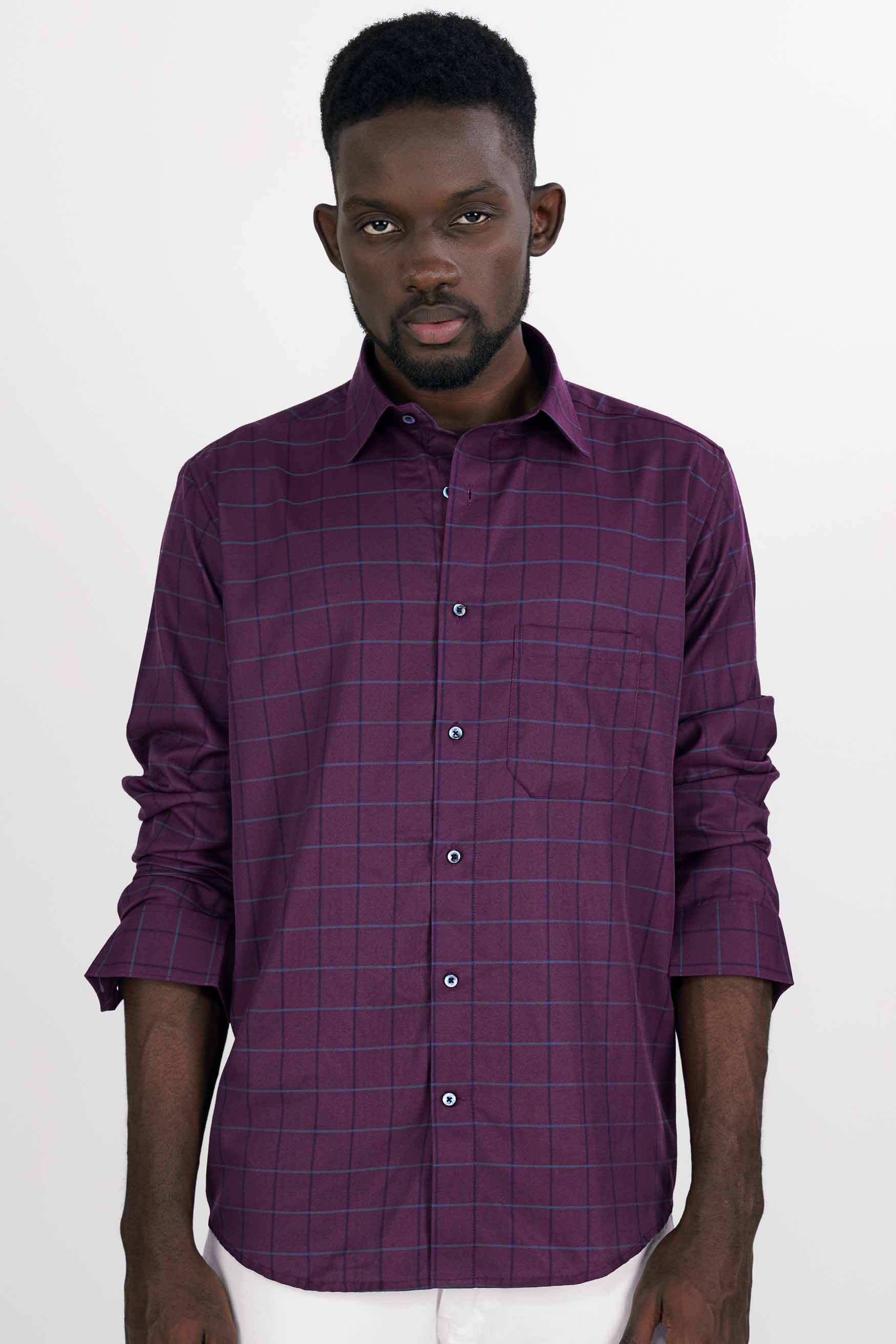 Blackcurrant Purple Checkered Premium Cotton Shirt