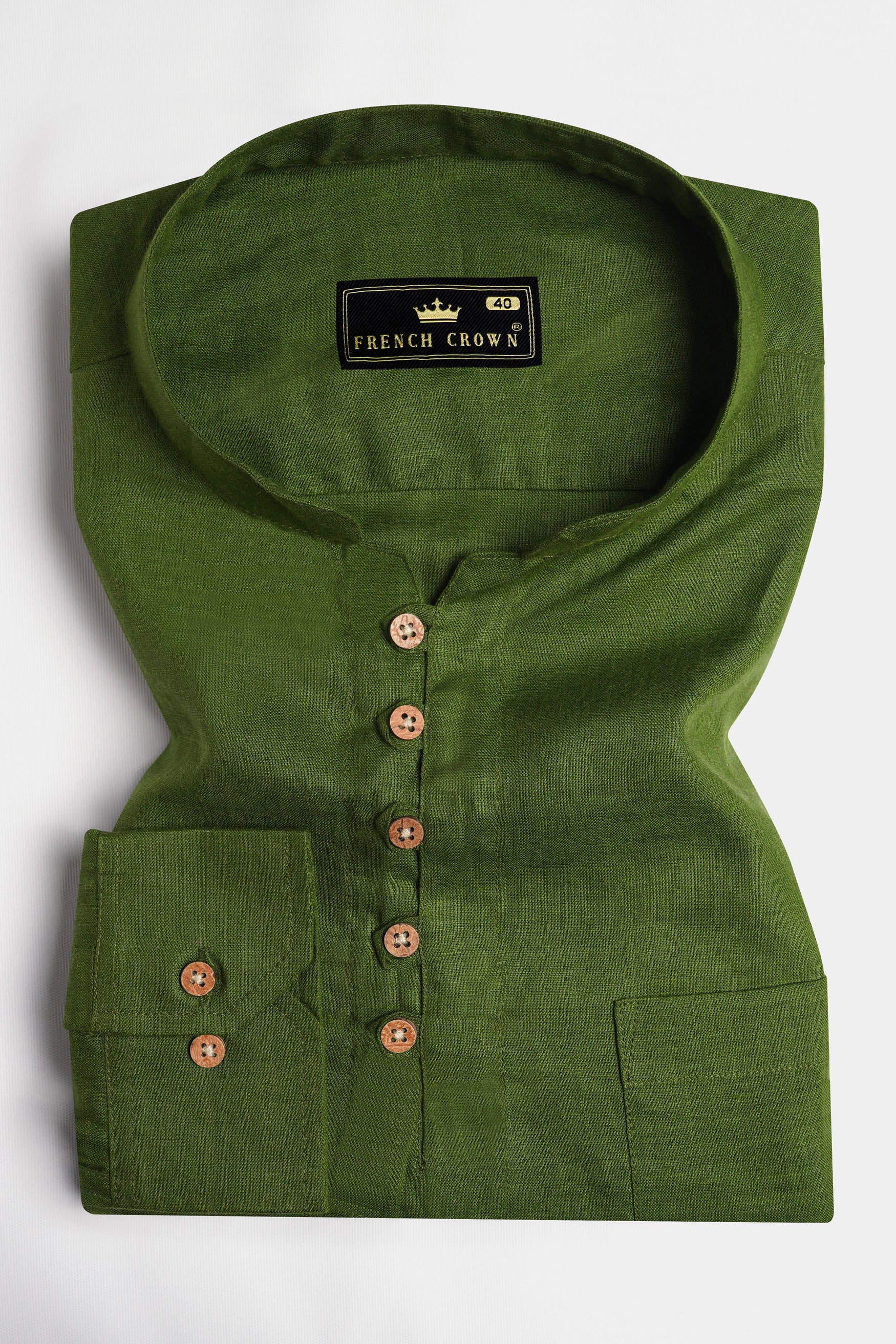Woodland Green Linen Kurta Shirt