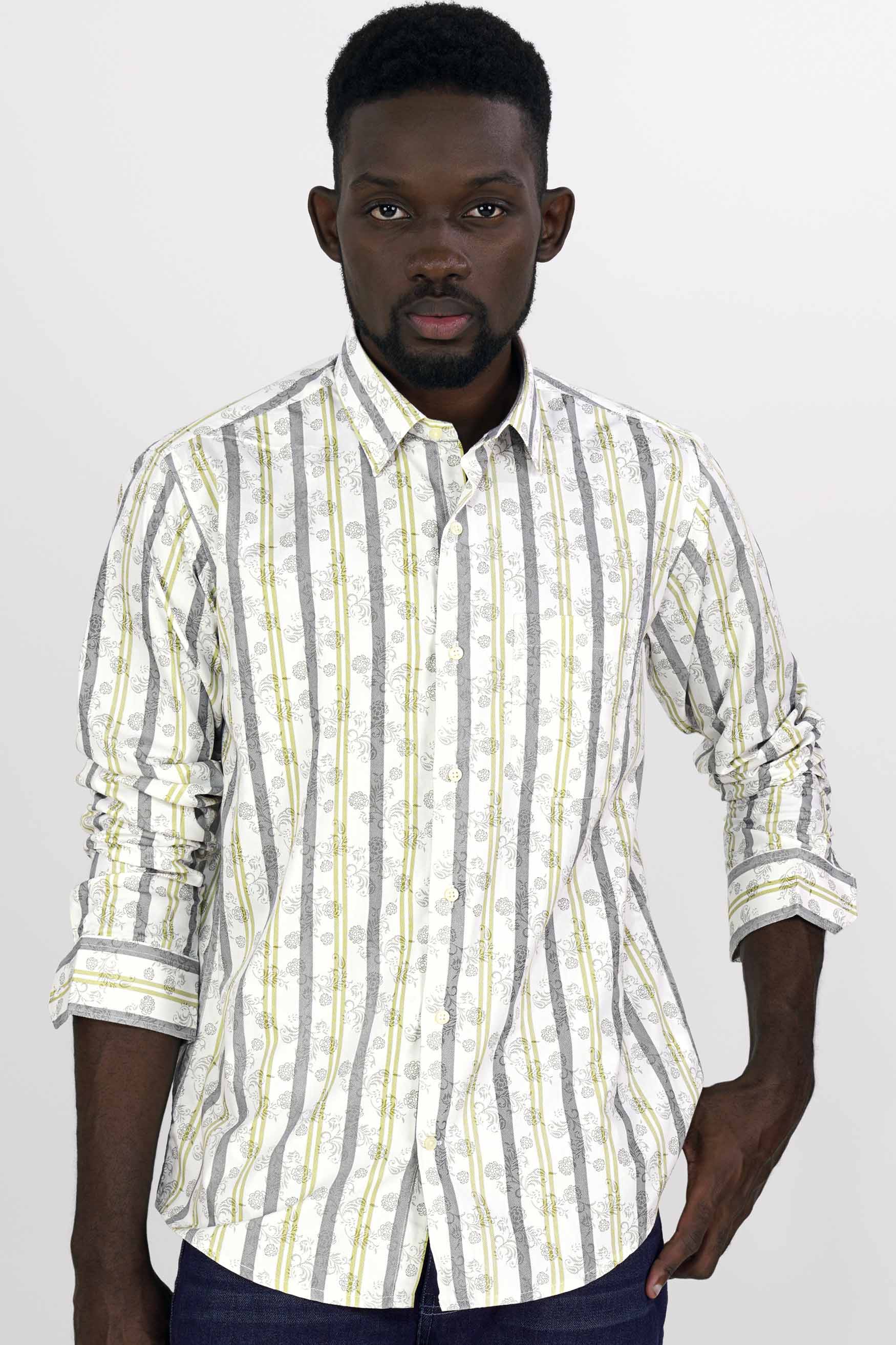 Bright White with Gunsmoke Gray and Hampton Green Striped Super Soft Premium Cotton Shirt