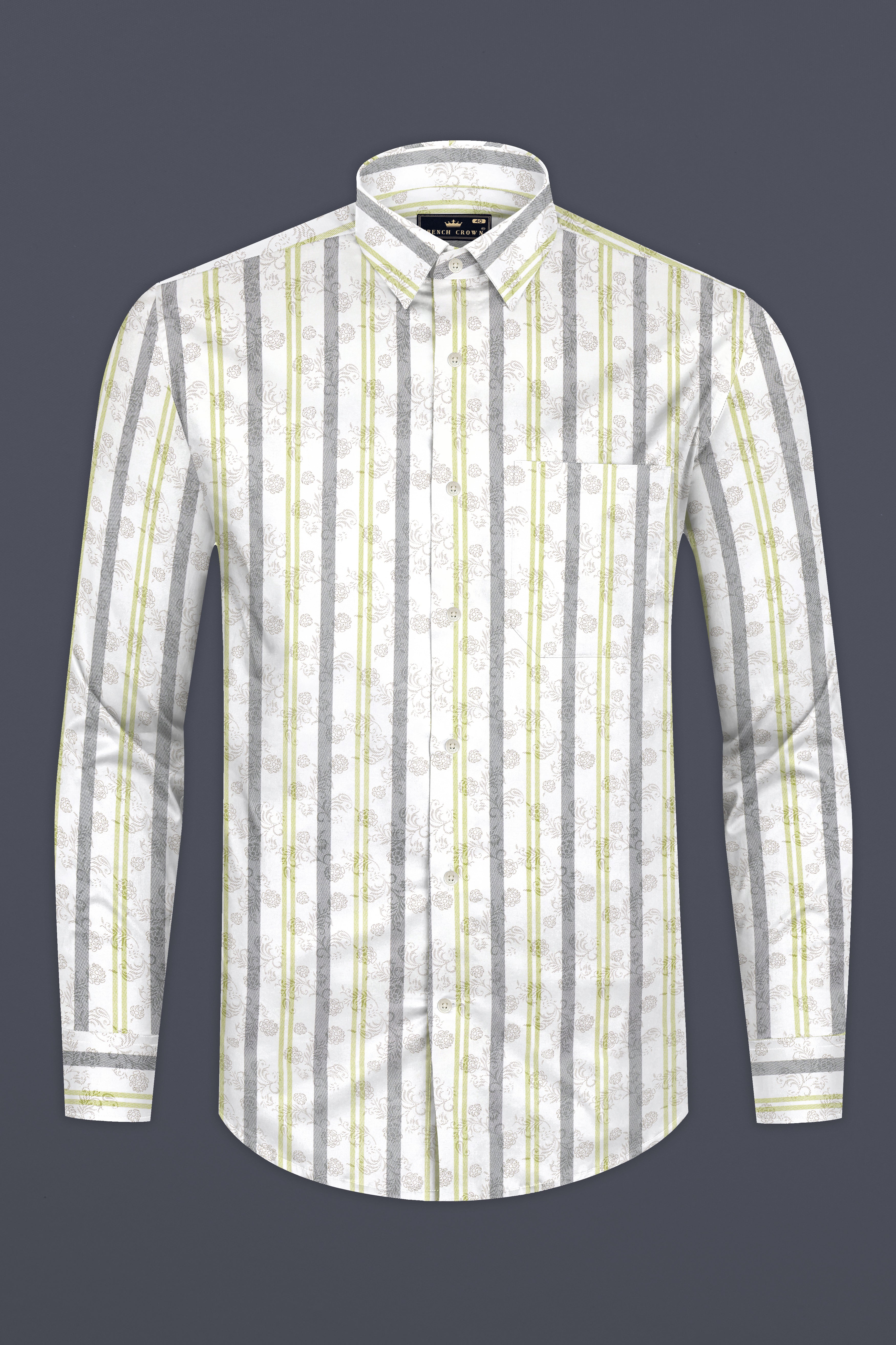 Bright White with Gunsmoke Gray and Hampton Green Striped Super Soft Premium Cotton Shirt