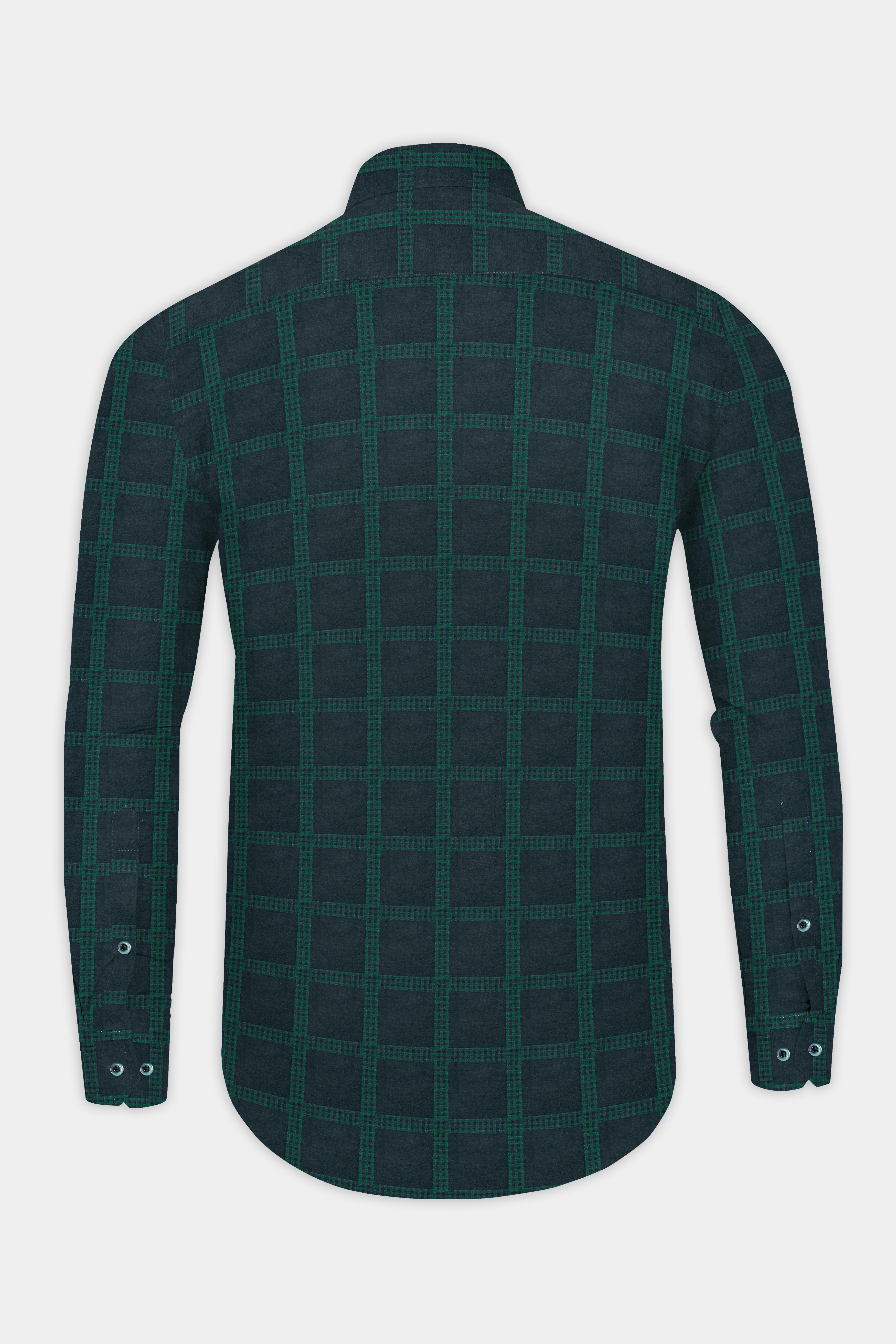 Gunmetal Blue and Plantation Green Checkered Jacquard Textured Premium Giza Cotton Shirt