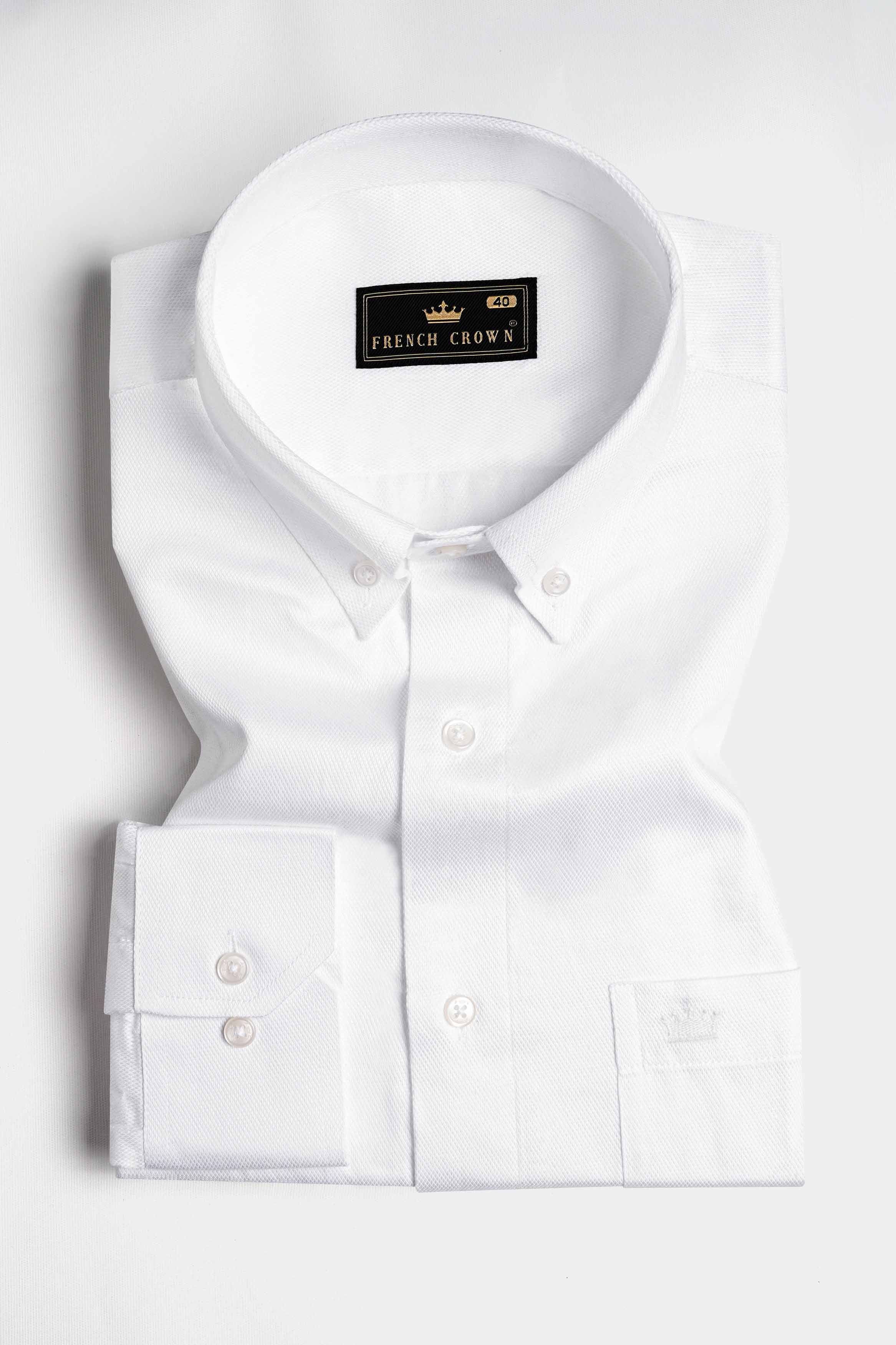 Bright White Dobby Textured Premium Giza Cotton Shirt