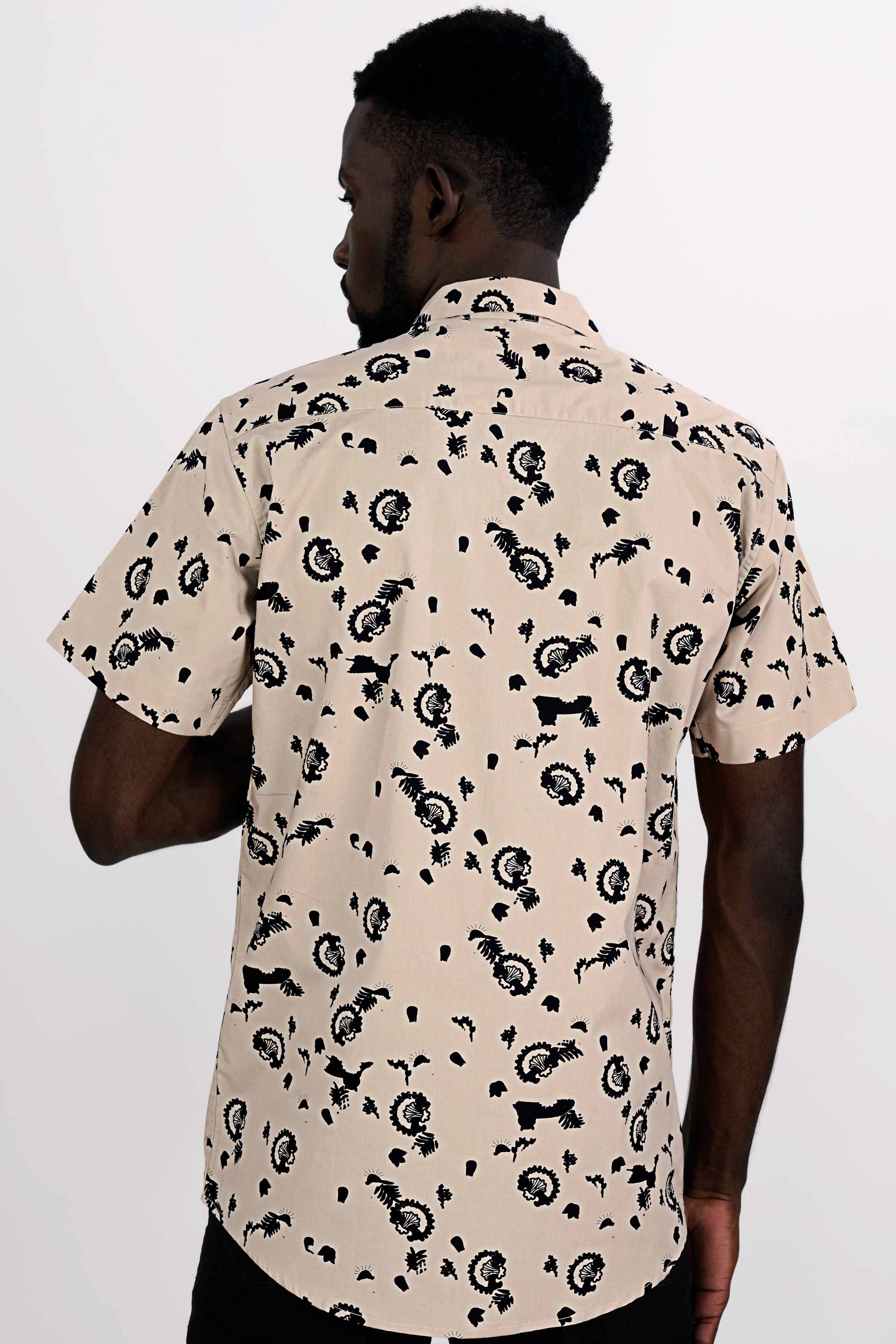 Coral Reef Brown with Black Printed Premium Cotton Shirt
