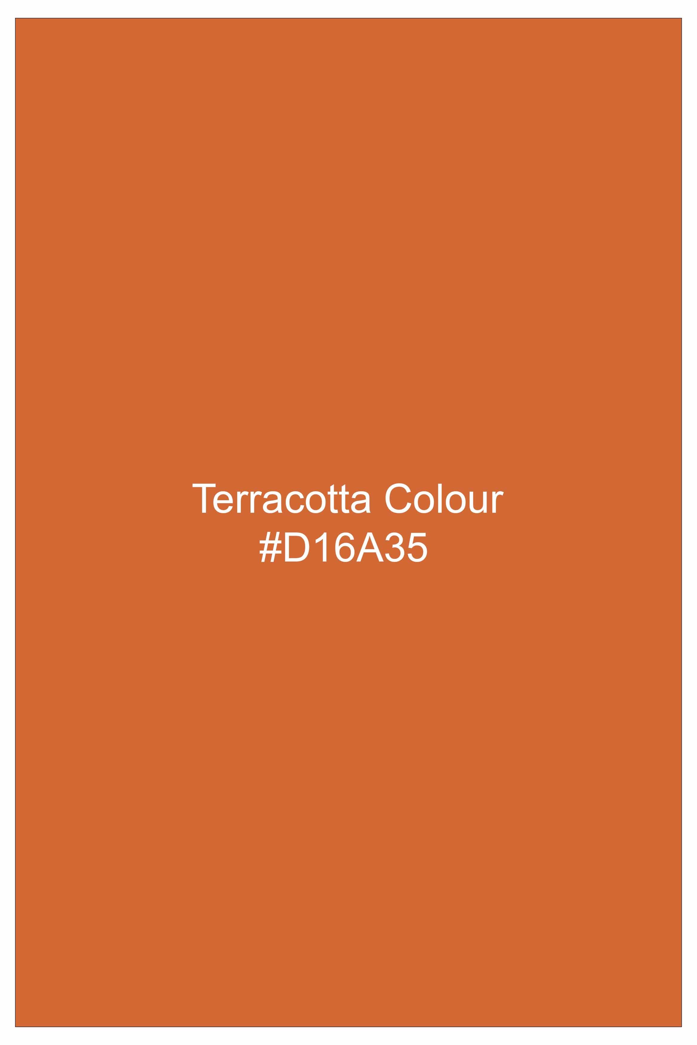 Terracotta Orange Jacquard Textured Premium Giza Cotton Shirt