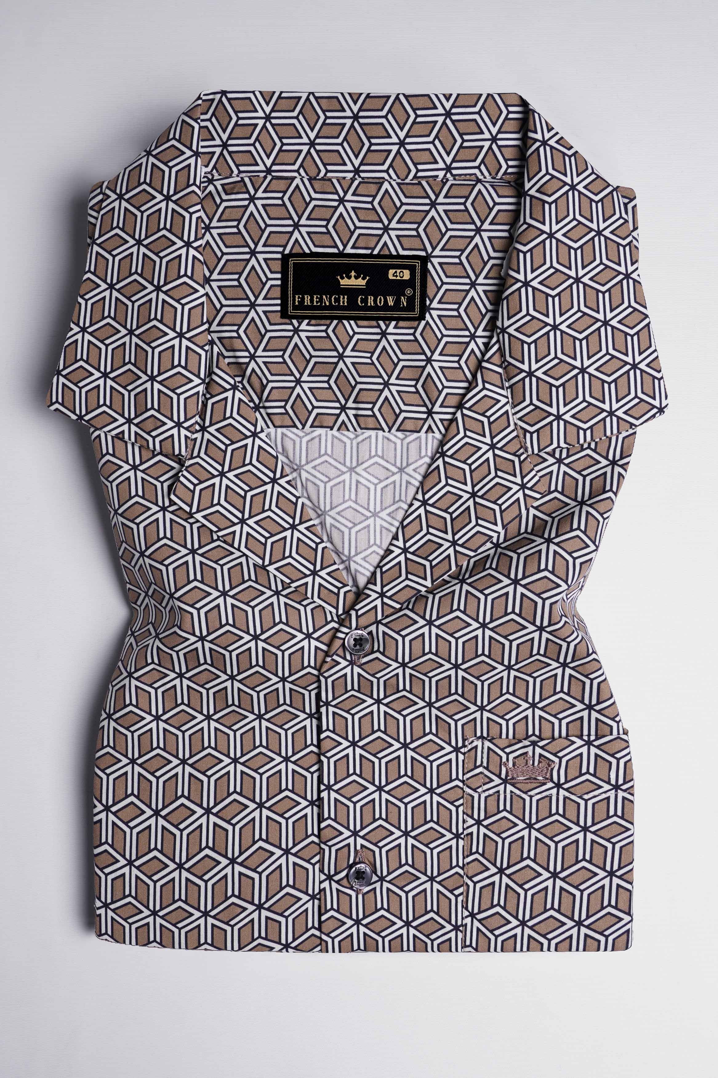 Sandrift Brown Cuble Printed Premium Cotton Shirt