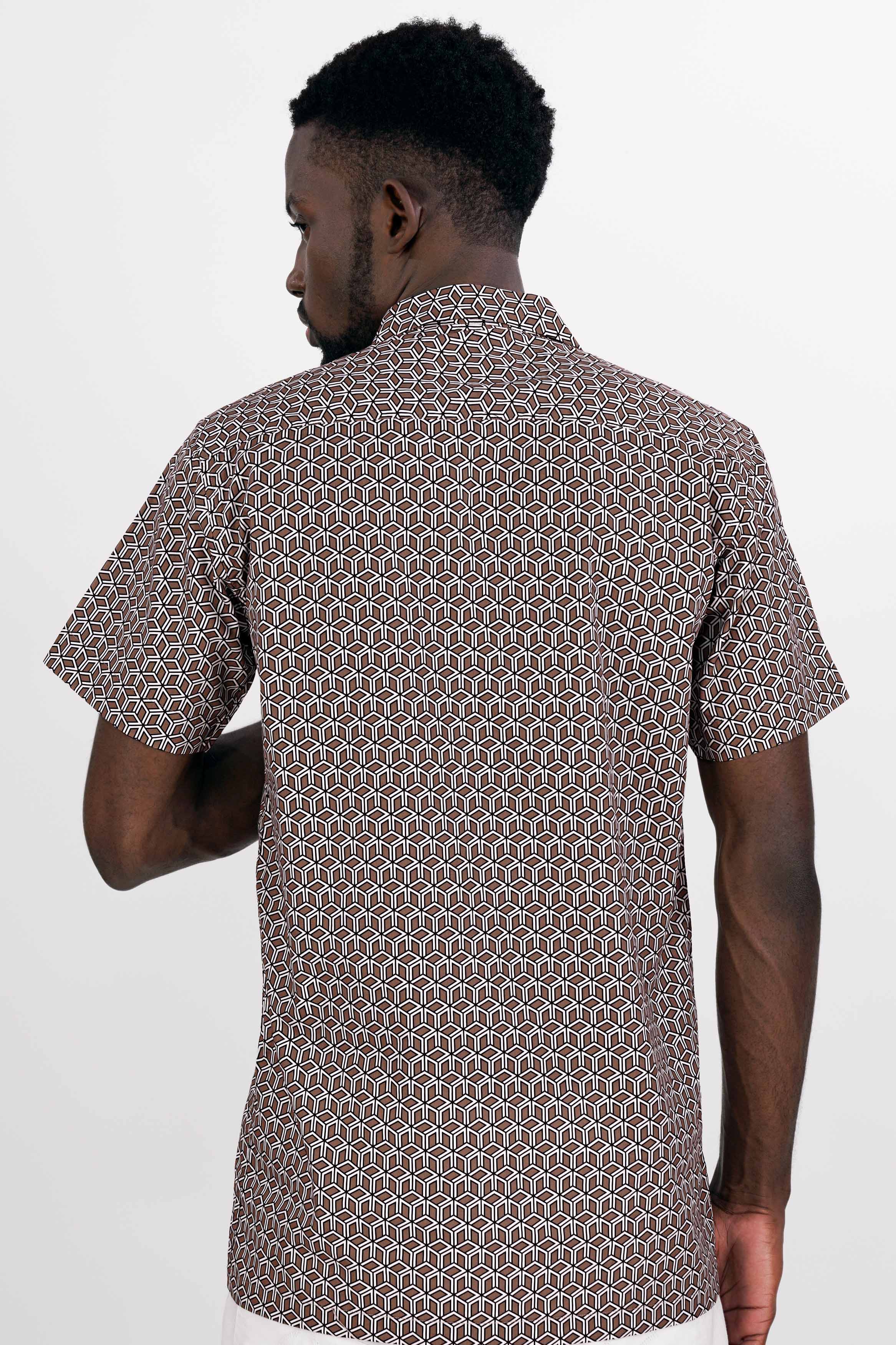 Sandrift Brown Cuble Printed Premium Cotton Shirt