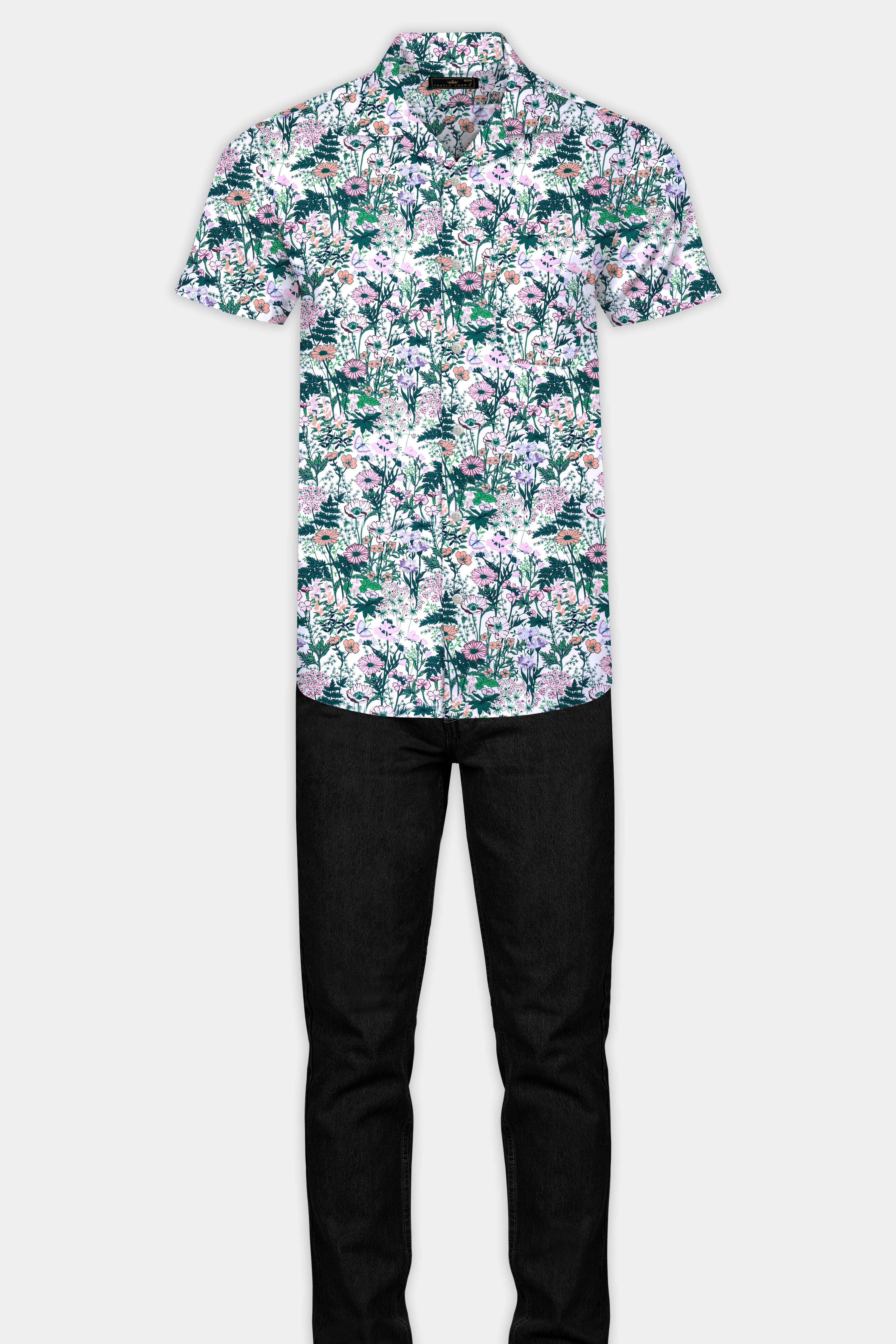 Bright White Multicolor Tropical Printed Premium Cotton Shirt